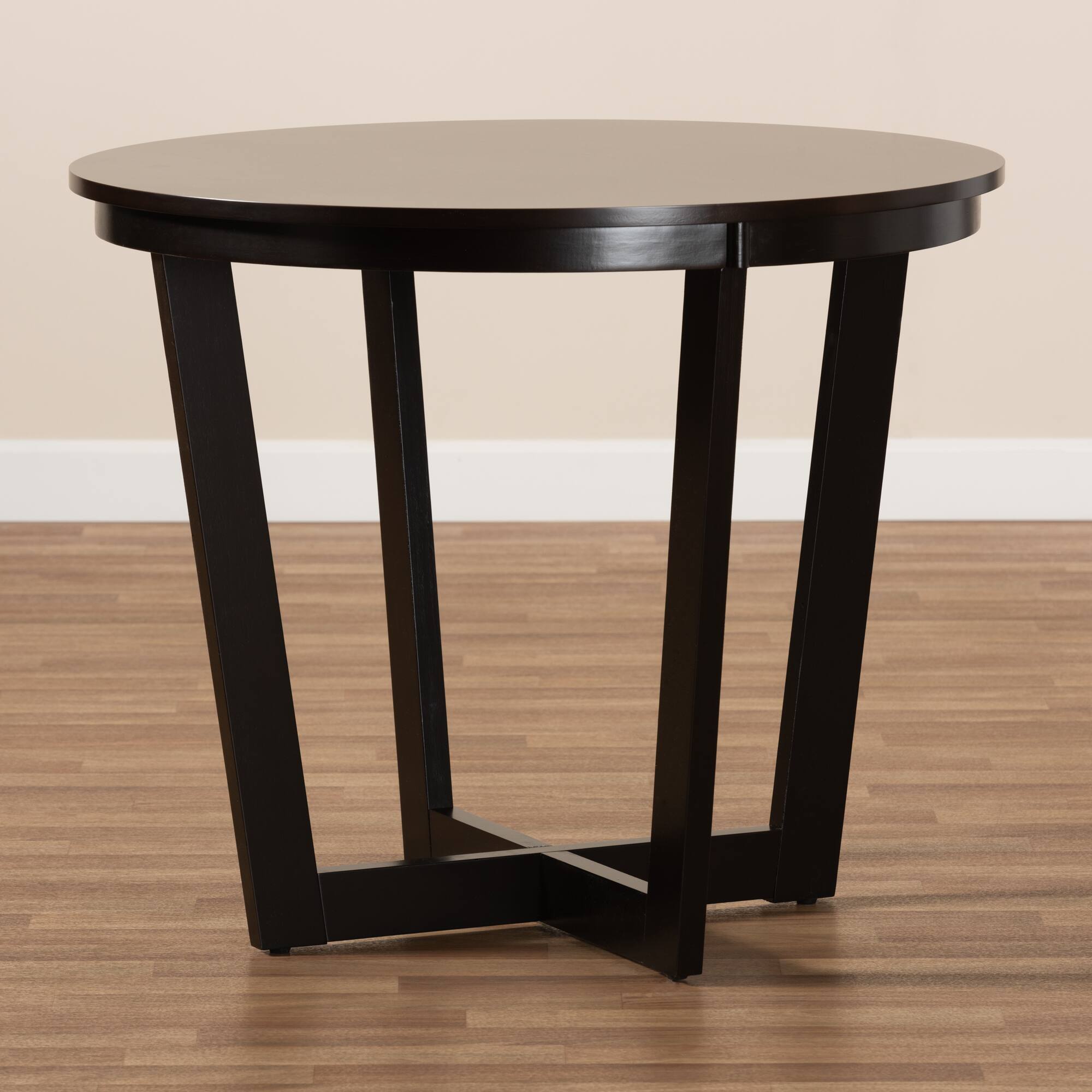 Alt View 2. Baxton Studio - Alayna Modern and Contemporary Finished 35-Inch-Wide Round Wood Dining Table - Dark Brown.