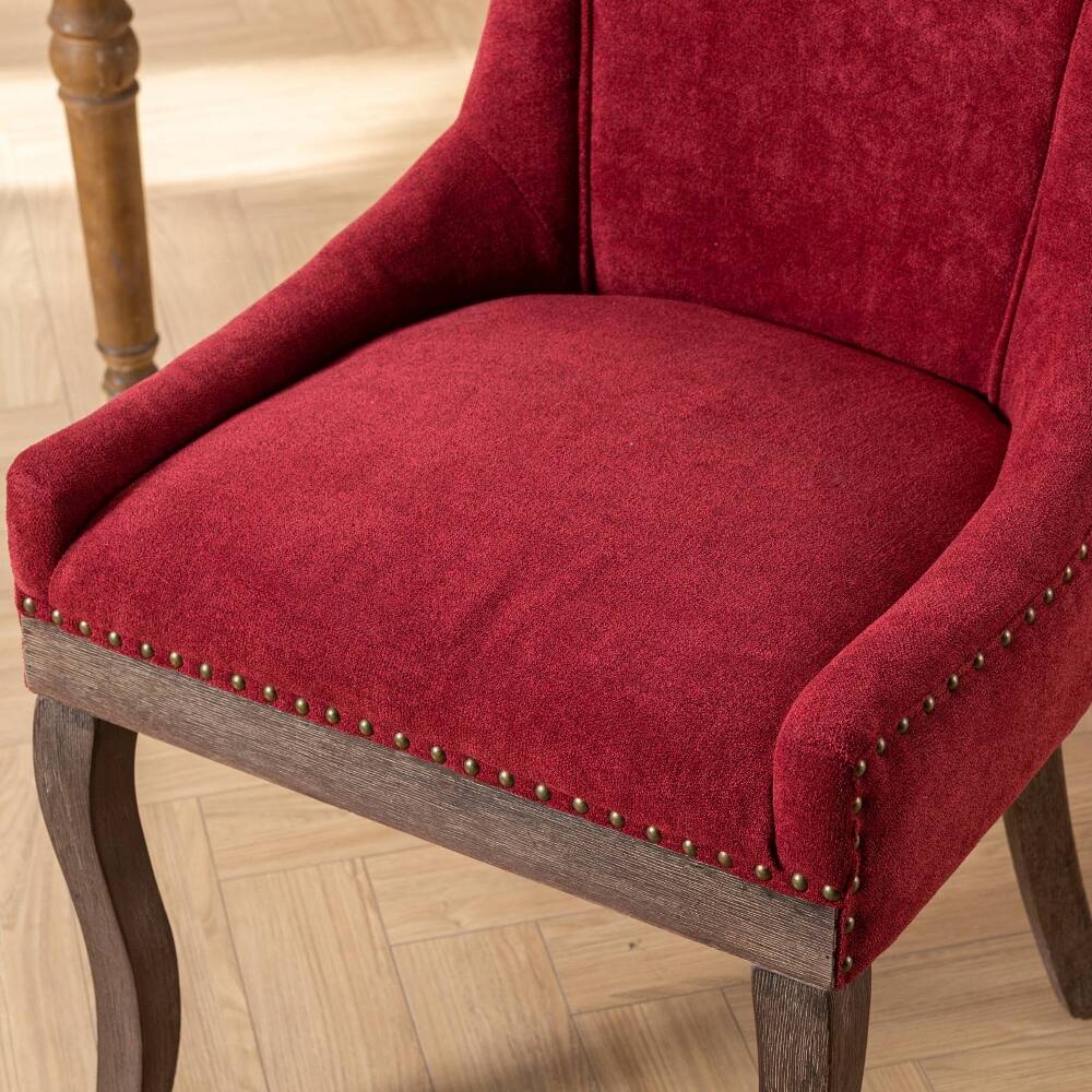 Alt View 6. Loheer - Loheer Wine Red Dining Chairs Set of 2 Burgundy Fabric Solid Wood Legs Bronze Nailhead Trim Mid-Century Modern - Wine Red.
