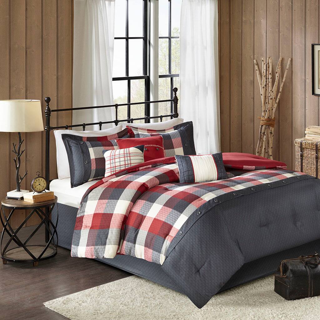 Alt View 1. Gracie Mills - Gracie Mills Nanette 7-Piece Bufallo Plaid Printed Herringbone Comforter Set - Red.