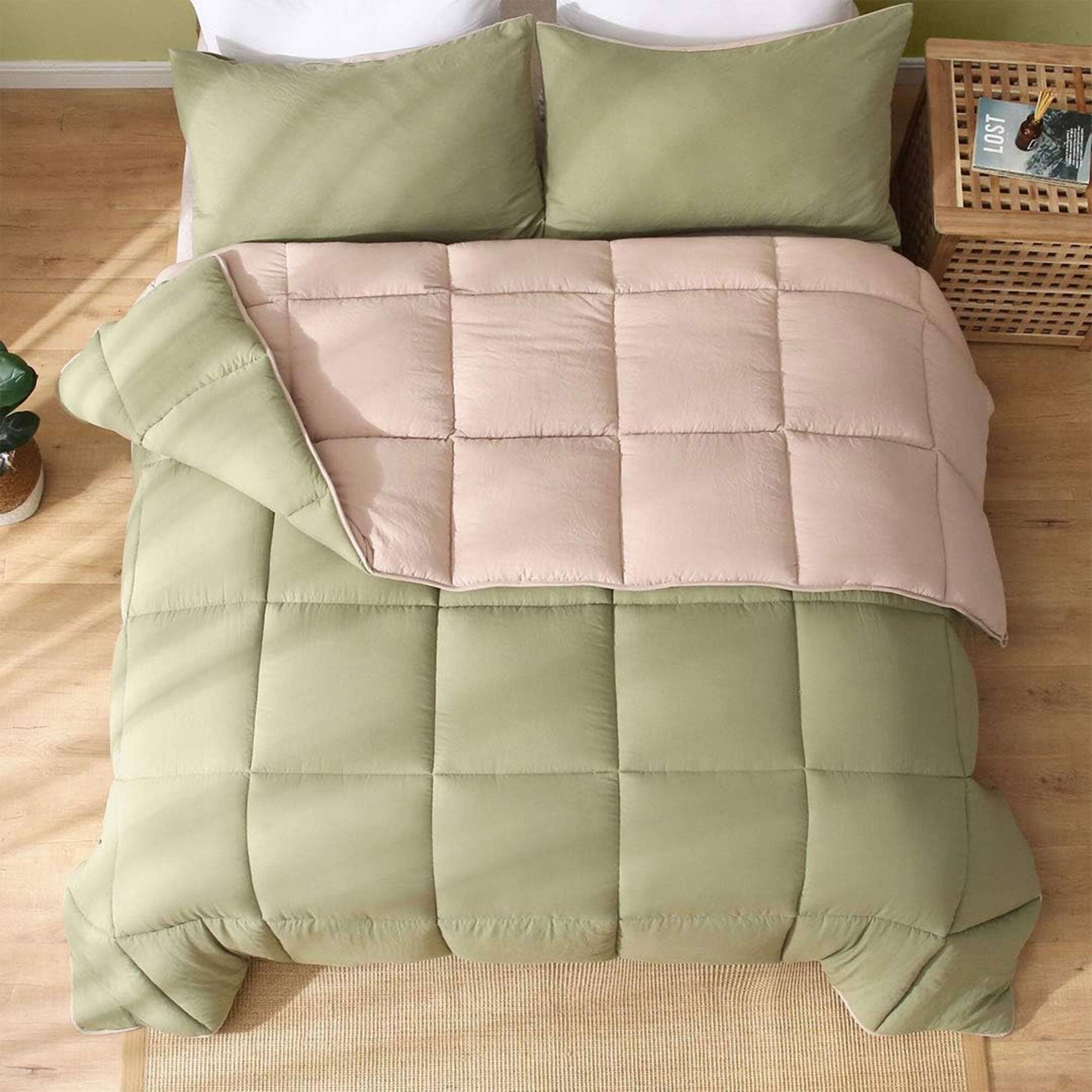 Alt View 5. APSMILE - APSMILE Reversible All Season Down Alternative Full Queen Comforter, Green/Brown - Moss Green/Deer Brown.