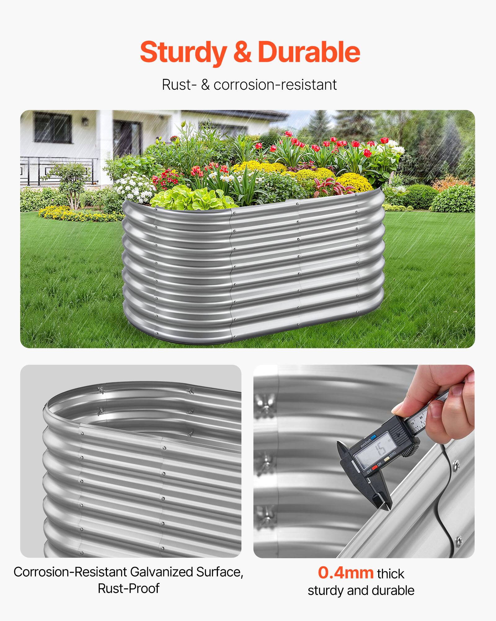 Sturdy & Durable  
Rust- & corrosion-resistant  

Corrosion-Resistant Galvanized Surface, Rust-Proof  

0.4mm thick sturdy and durable