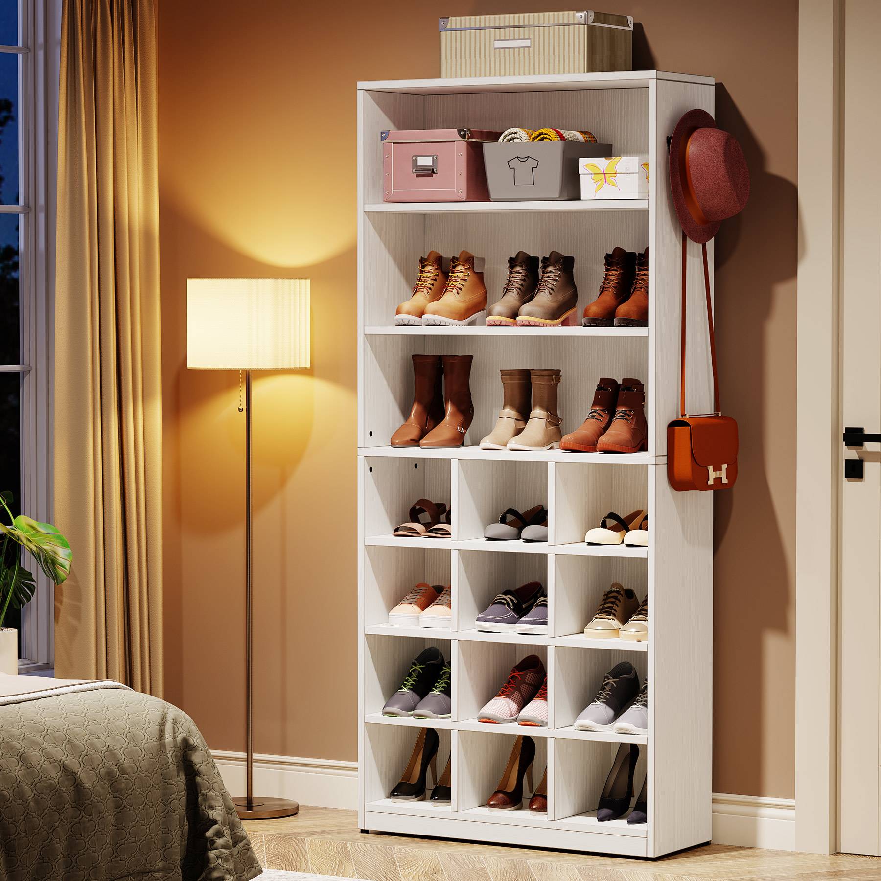 Back. Tribesigns - Office Storage Cabinet, For Everyday Organization in Workspaces and Office Reception Areas - White.