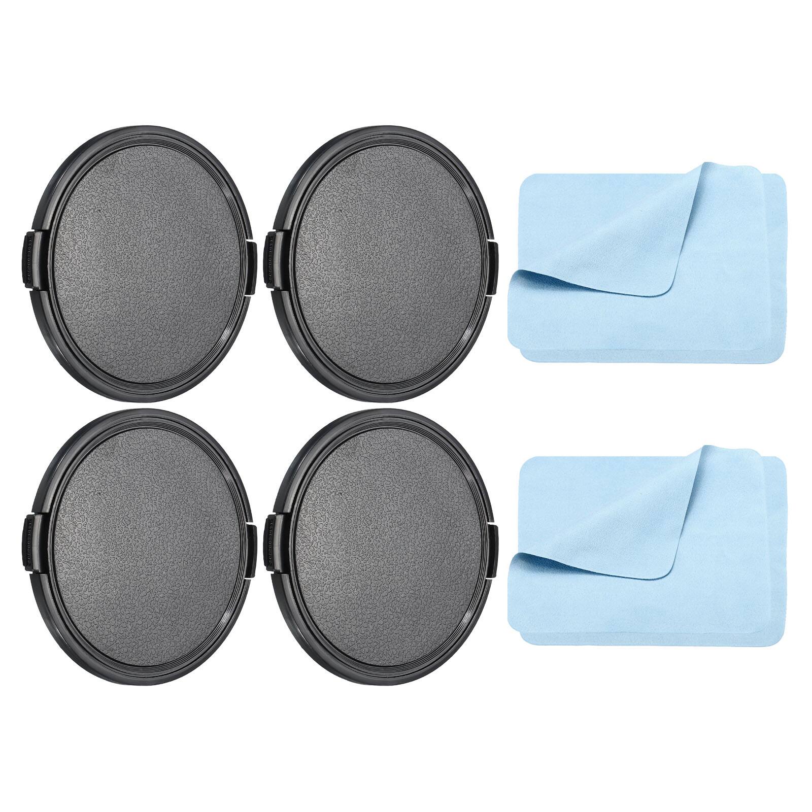 Unique Bargains - 4pcs 82mm Sides Pinch Lens Cap with Cloth for Nikon/Fujifilm/Pentax/Leica - Black