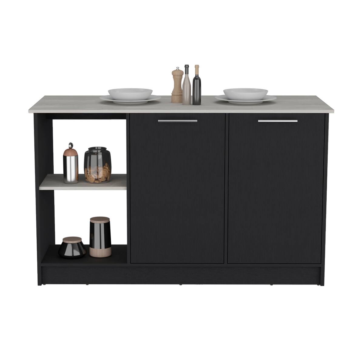 Alt View 1. Loheer - Loheer Black Kitchen Island with Large Countertop and Storage - Black.