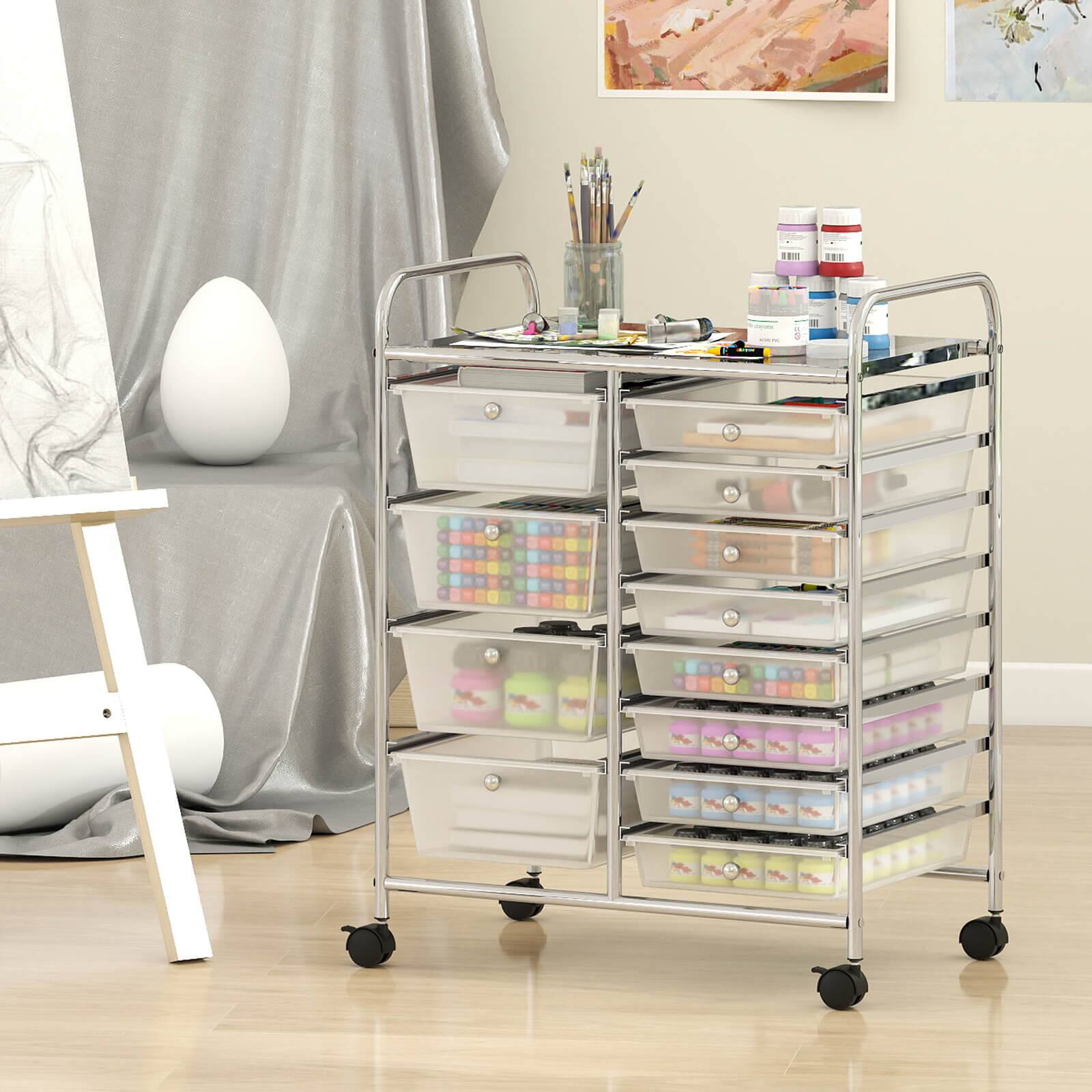Alt View 3. Costway - Costway 12-Drawer Rolling Storage Cart with Removable Drawers & Lockable Casters for Office - Clear.