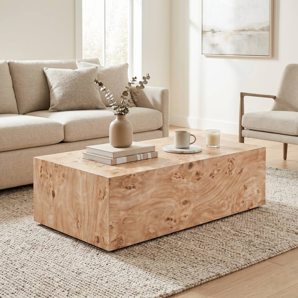 Left. Loheer - Loheer Wabi-Sabi Coffee Table Wood Grain MDF Modular Side Table Natural Style Square Nightstand 39.4x21.7x11.8 - Natural.