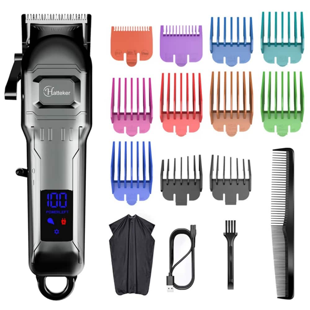 HATTEKER - Professional Hair Clipper, Hair Cutting Kit with LCD Display Vintage Style Cordless Rechargeable