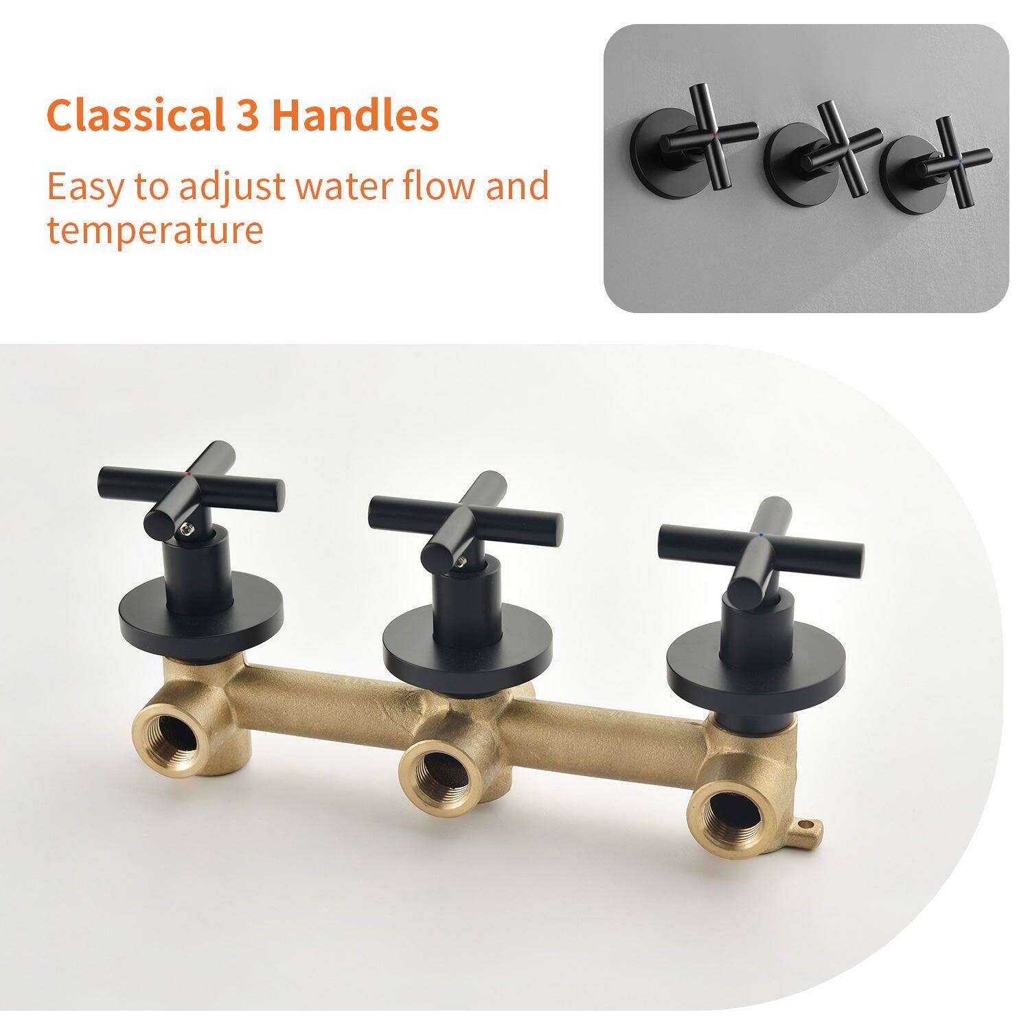 Classical 3 Handles  
Easy to adjust water flow and temperature