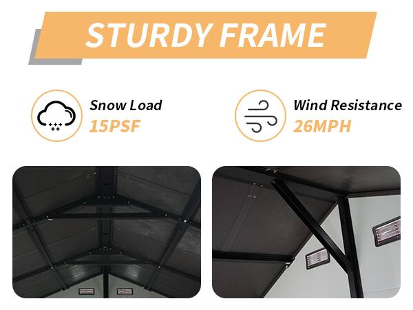 STURDY FRAME  
Snow Load 15PSF  
Wind Resistance 26MPH