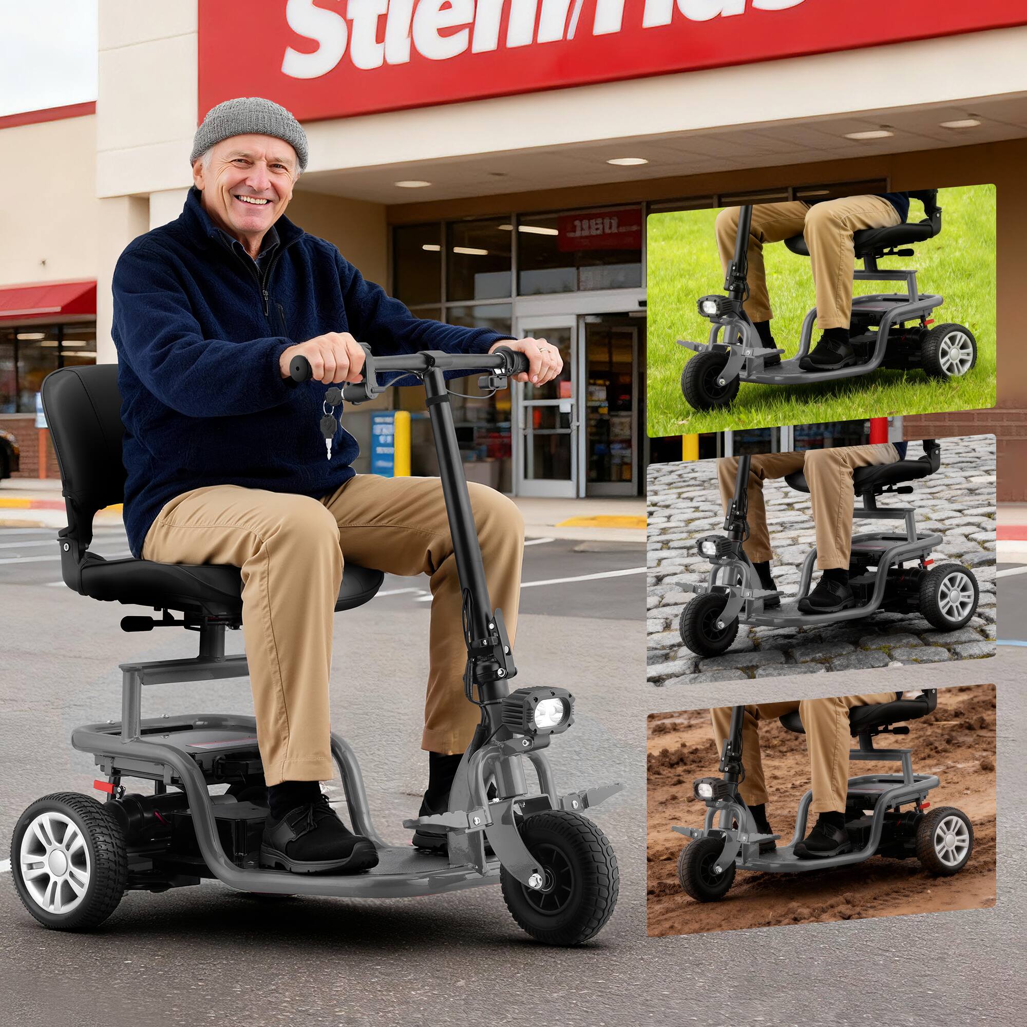 Alt View 6. Hover Heart - 3-Wheel Mobility Scooter for Adults and Seniors with Detachable Battery, Swivel Seat and Foldable Handlebar - Gray.