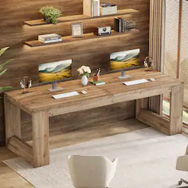 Tribesigns - Office Computer Desk with Solid Wood Construction, for Computer Work, Writing and Study in Home Offices - Brown