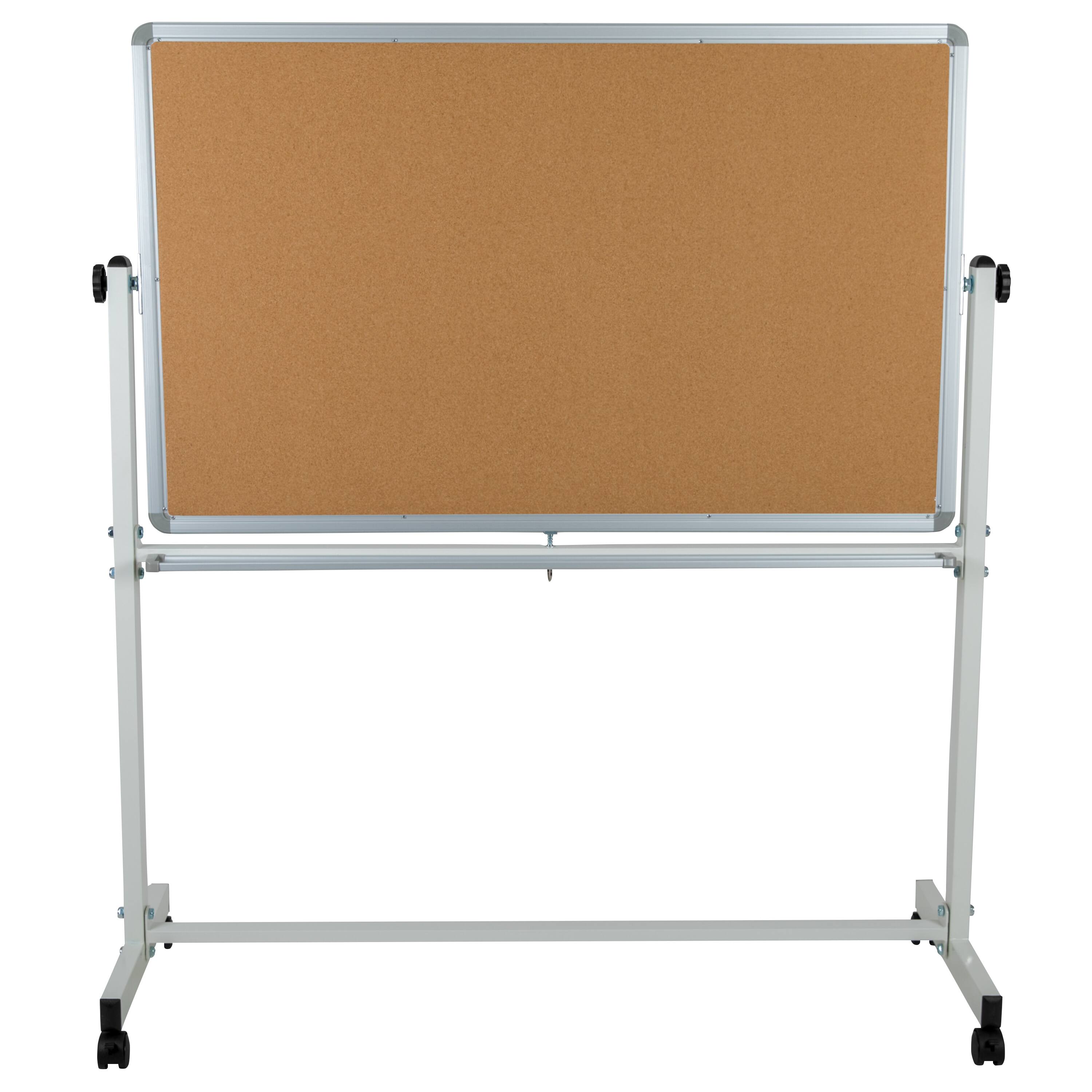 Alt View 5. Emma + Oliver - Reversible Mobile Cork Bulletin Board and White Board Stand with Pen Tray - Natural/White.