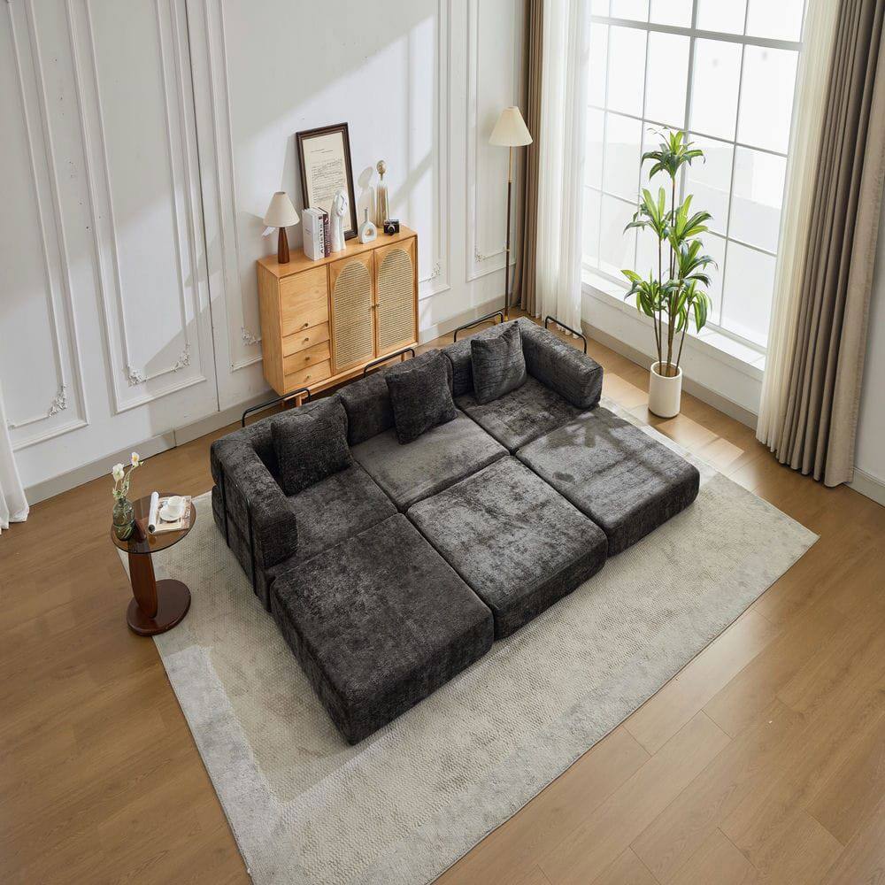 Alt View 9. Kadyn - Convertible Floor Sofa Bed, Boneless Chenille Sectional with Fixed Support Frame - No Assembly Required, Black - Black.