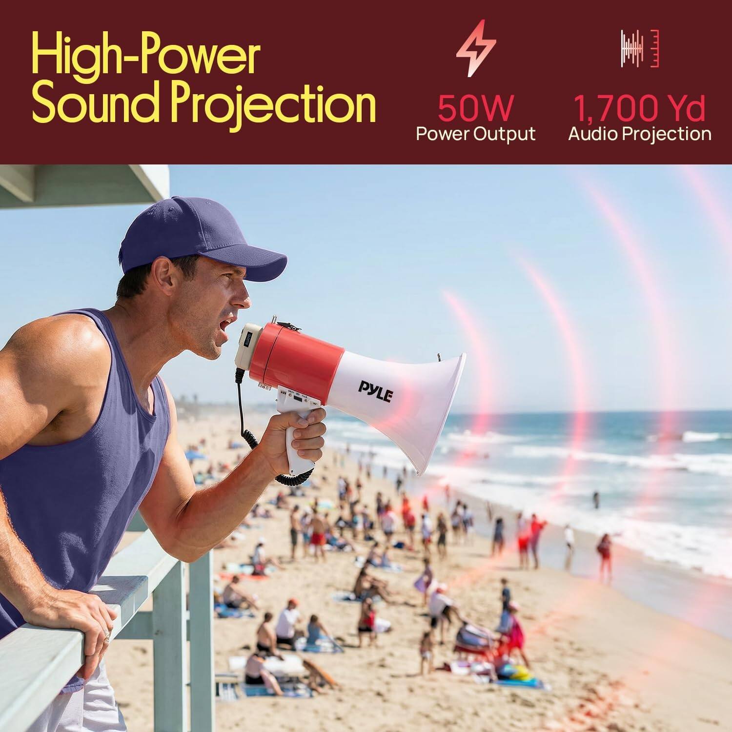 High-Power Sound Projection  
50W Power Output  
1,700 Yd Audio Projection
