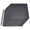 Front. VEVOR - Puzzle Exercise Mat, 24 PCS Fitness Equipment Mats, 24 x 24 x 0.56 in, High-Density EVA Foam Gym Mats Set - Black.