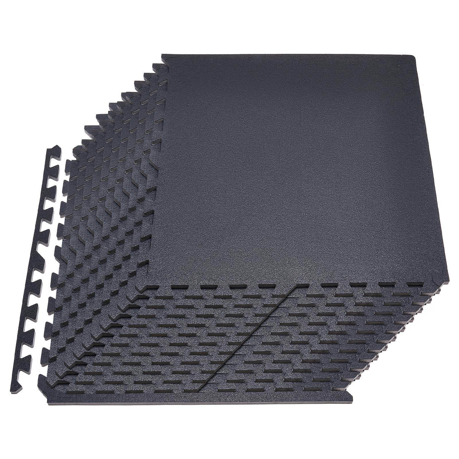 Front. VEVOR - Puzzle Exercise Mat, 24 PCS Fitness Equipment Mats, 24 x 24 x 0.56 in, High-Density EVA Foam Gym Mats Set - Black.