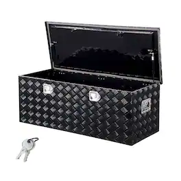 VEVOR - Heavy Duty Aluminum Truck Bed Tool Box, Stripes Plated Tool Box with Side Handle and Locks Keys, 48"x19.5"x17.5" - Black