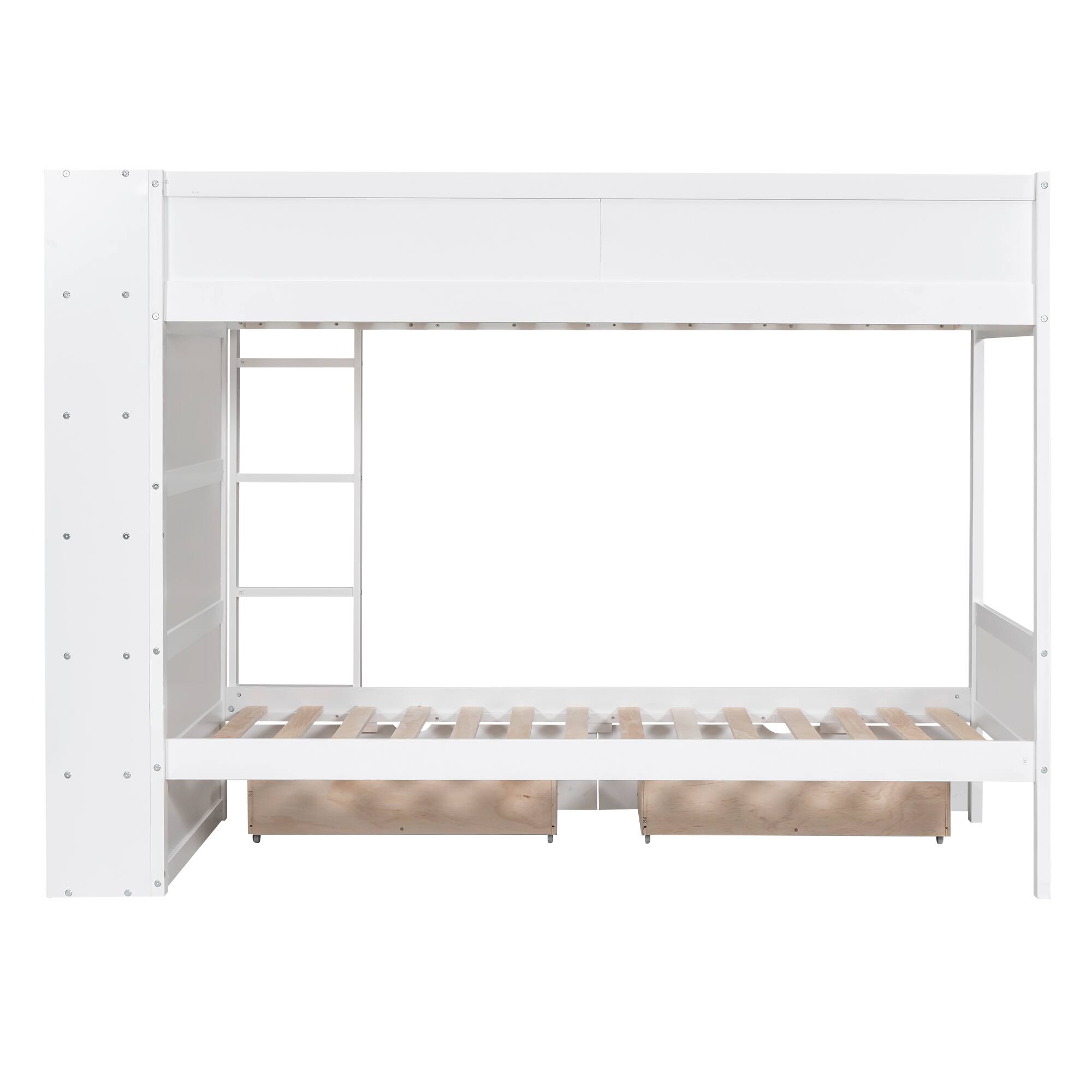 Alt View 1. Aukfa - Twin over Twin Bunk Bed With 2 Drawers and Multi-layer Cabinet - White.