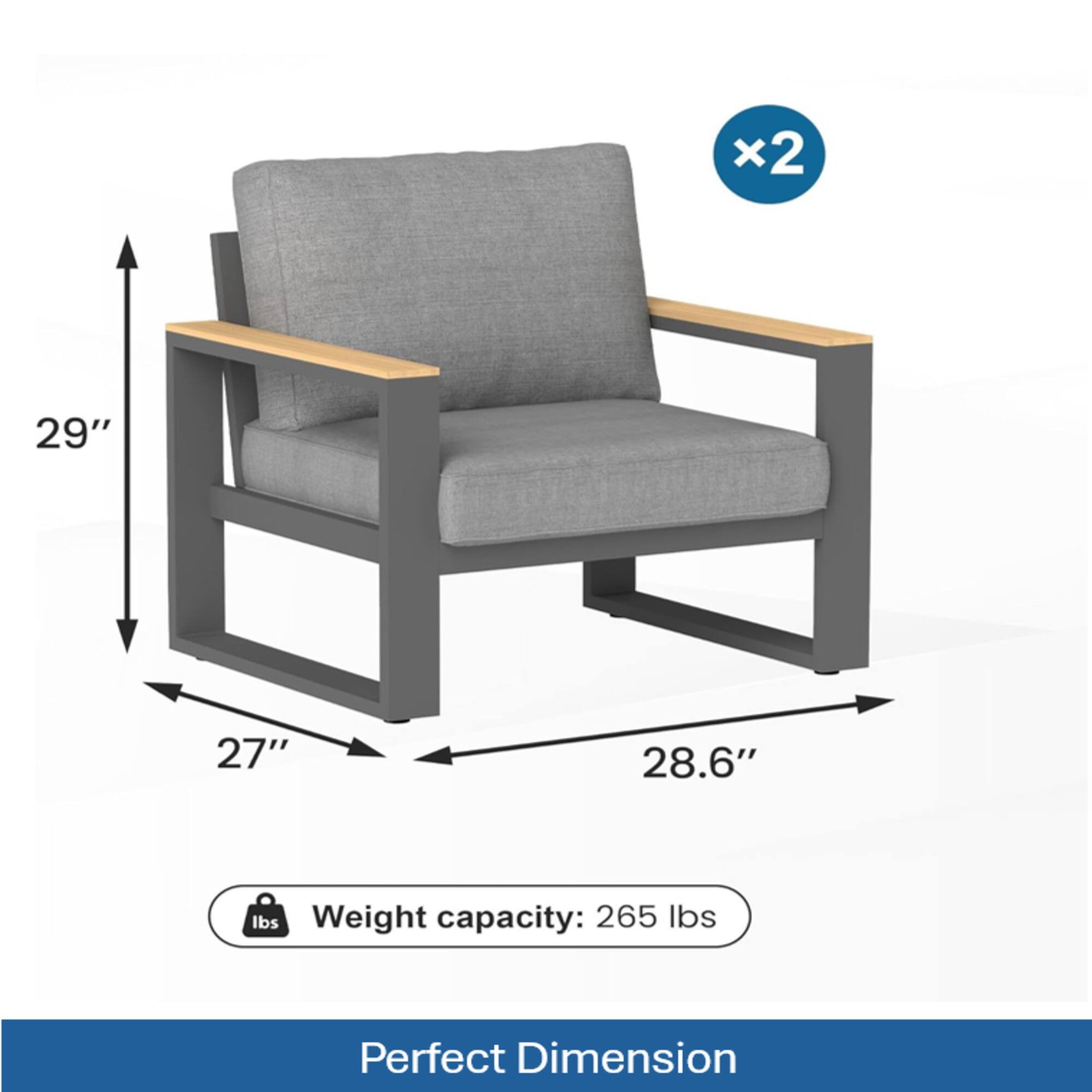 x2  
29"  
27"  
28.6"  
Weight capacity: 265 lbs  
Perfect Dimension