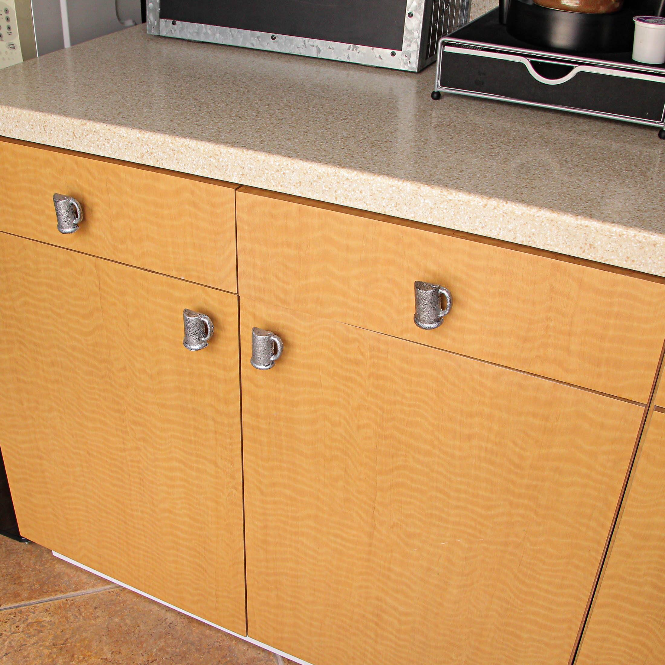 Alt View 4. Zeckos - Antique Silver Finish Cast Iron Beer Mug Cabinet Knob Drawer Pulls Set of 6 - Silver.