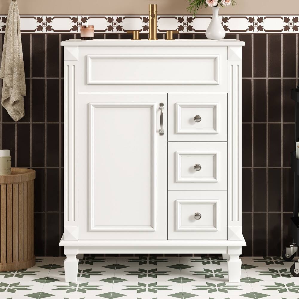 Left. Loheer - Loheer 24 inch bathroom vanity with sink White Small Bathroom Sink Cabinet Solid Wood Frame - White.