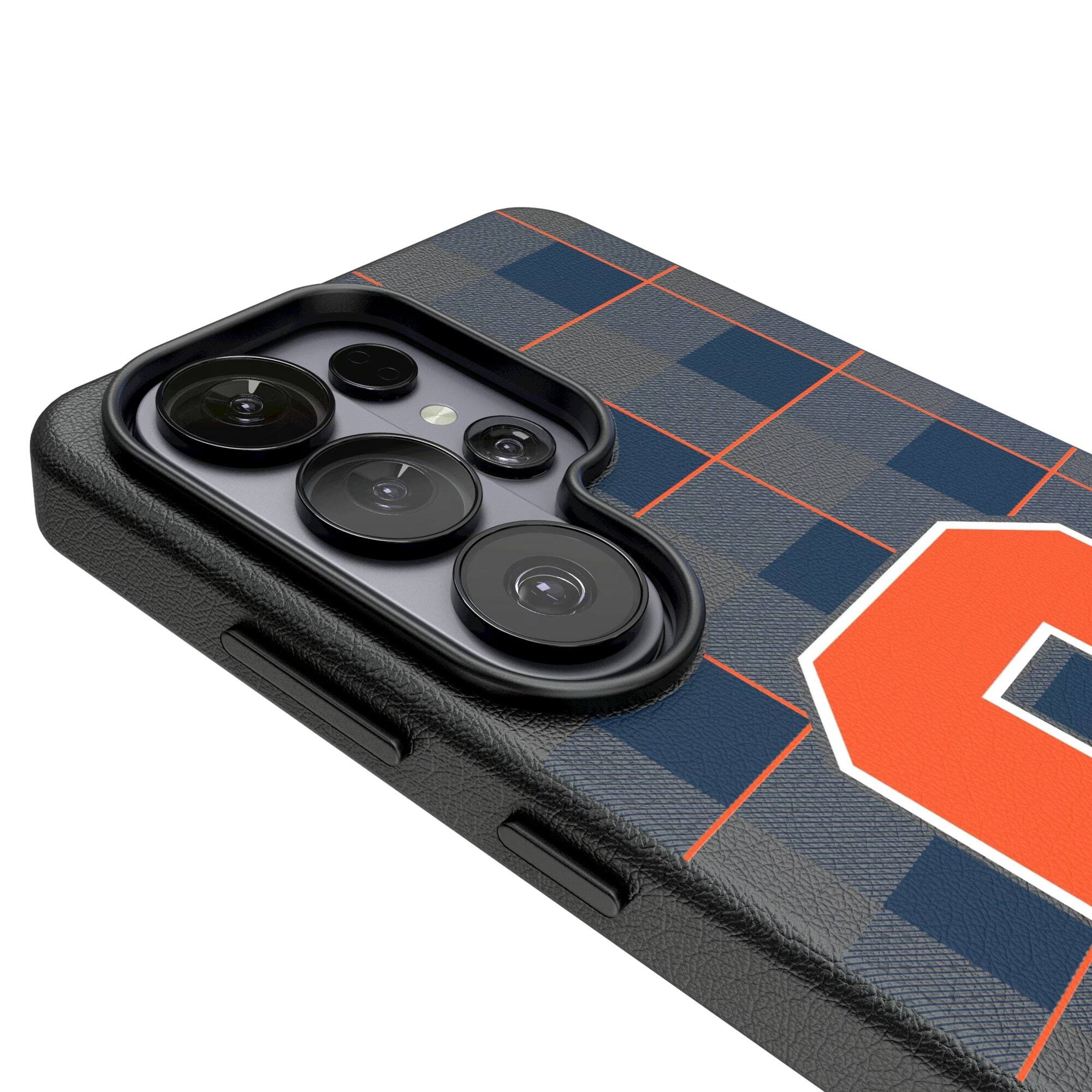 Alt View 2. Keyscaper - Syracuse Orange Plaid Galaxy Magnetic Bump Case - S25 Ultra - Black.