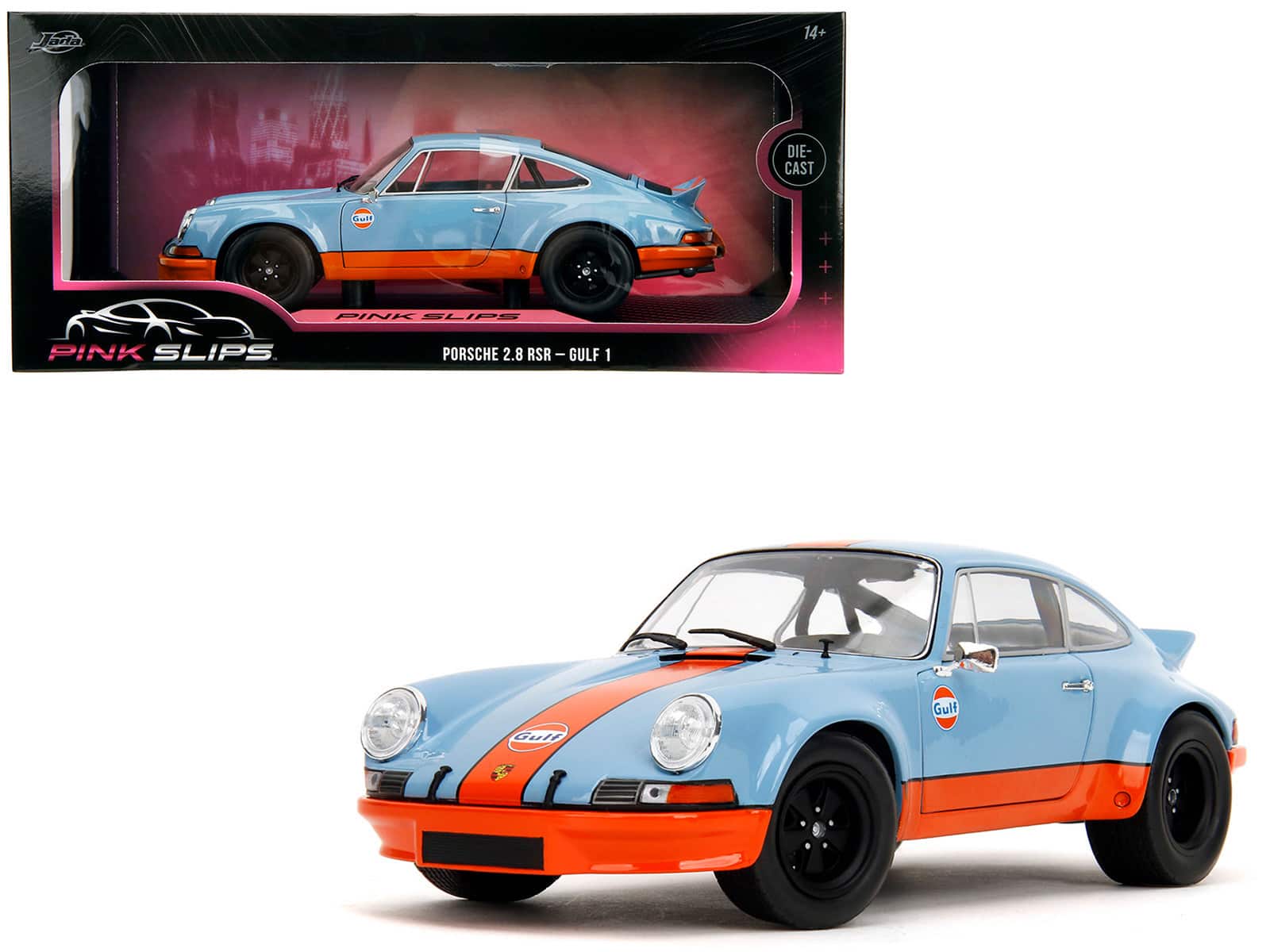 "Porsche 911 RSR ""Gulf Oil"" Light Blue with Orange Stripes ""Pink Slips"" Series 1/18 Diecast Model Car by Jada" price history on PriceWatchPro