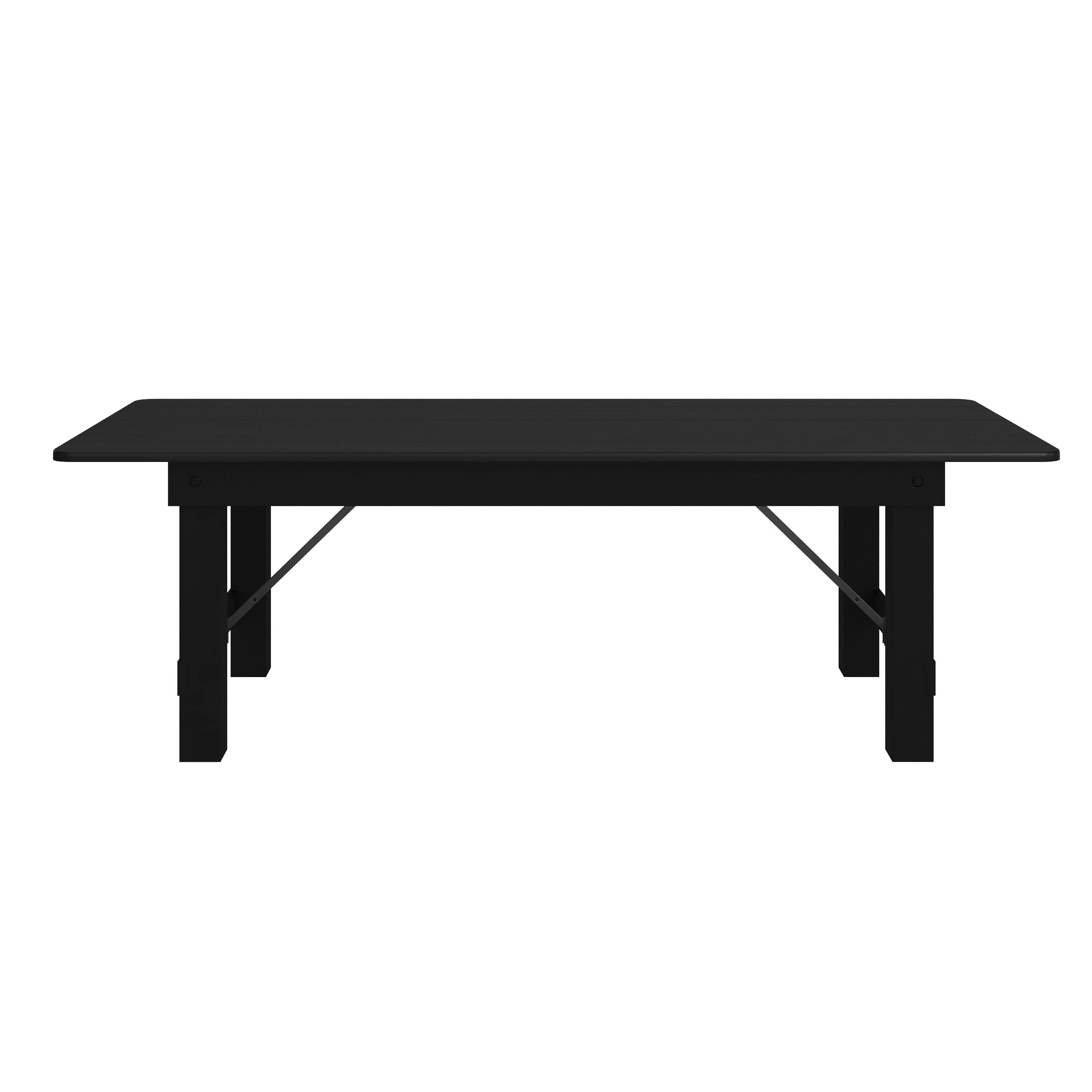 Angle. Flash Furniture - HERCULES 8' x 40" Rectangular Black Wash Commercial Farmhouse Folding Table, Antique Rustic Solid Pine Dining Room Table - Black.