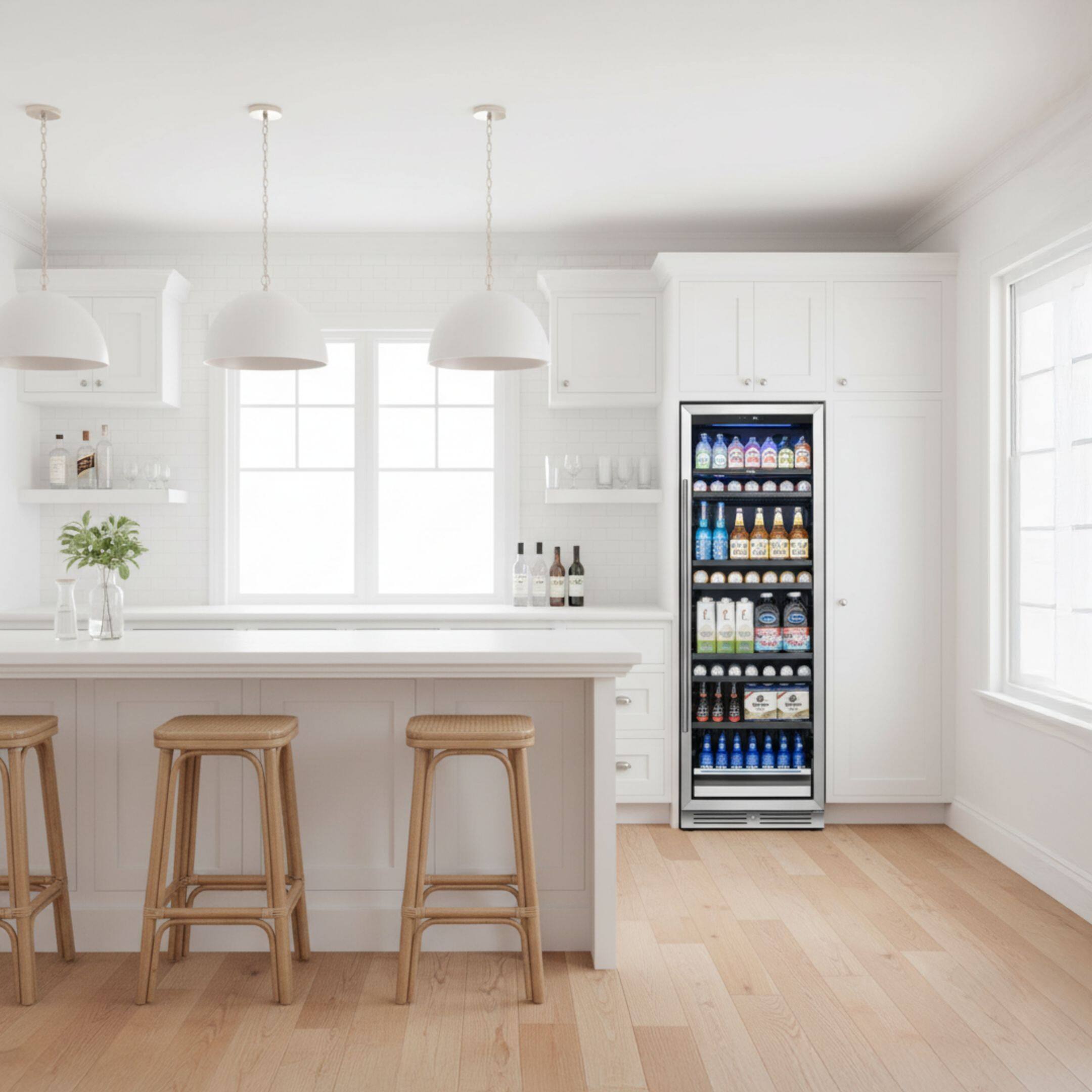 Alt View 8. Yeego - 373 Cans Beverage Refrigerator,15.12 Cu.ft Beverage Cooler with Glass Door for Home Bar - Silver.