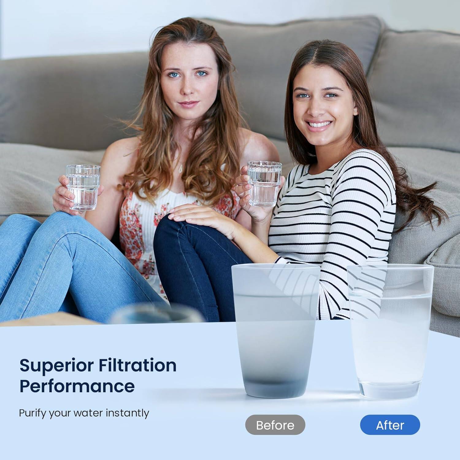 Superior Filtration Performance  
Purify your water instantly  

Before  
After