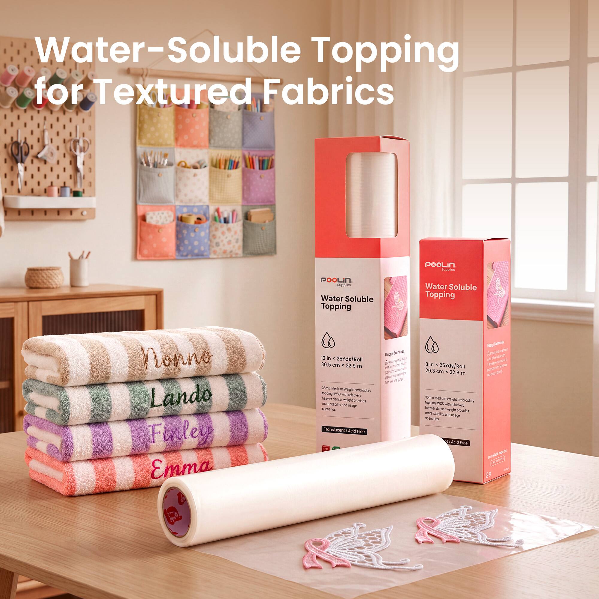 Water-Soluble Topping for Textured Fabrics

POOLin Supples
POOLin Supples Water Soluble Topping
Water Soluble Topping

Nonno Lando Finley Emma

12 in F (25Yds) Roll 30.5 cm x 22.9 m
35mc Medium Right embroidery topping was relatively stable. Server provides now mabity be noerance translucent/ Acid Free

3 25Yds/R 20.3 cm x 22.9 m
Jone Medium Right toping embroidery RES with-vely teaver Service with provides TOT subley are vage scenarios Add Free