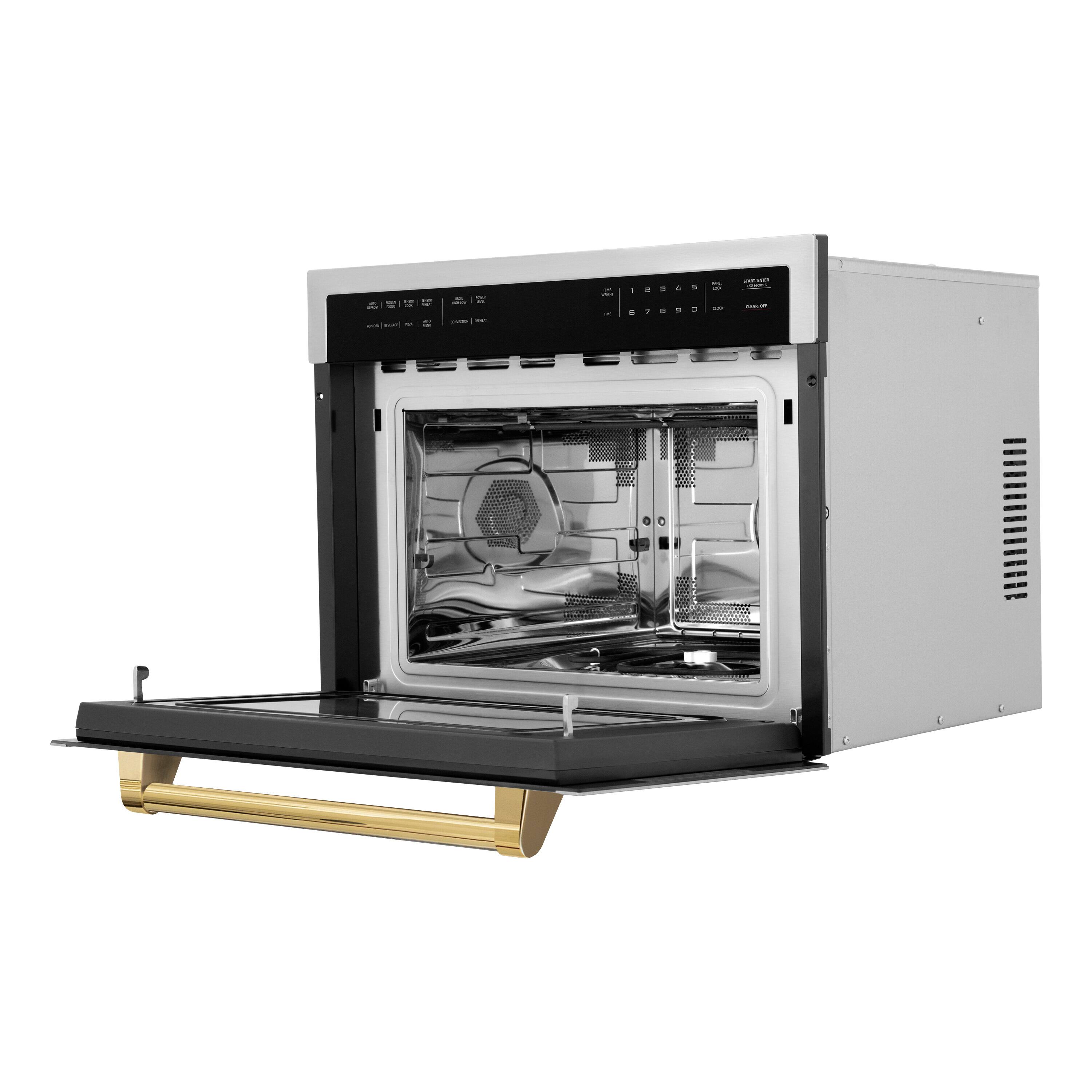 Alt View 1. ZLINE - Autograph Edition 24" 1.6 cu ft. Built-in Convection Microwave Oven in Stainless Steel and Polished Gold Accents - Stainless steel.