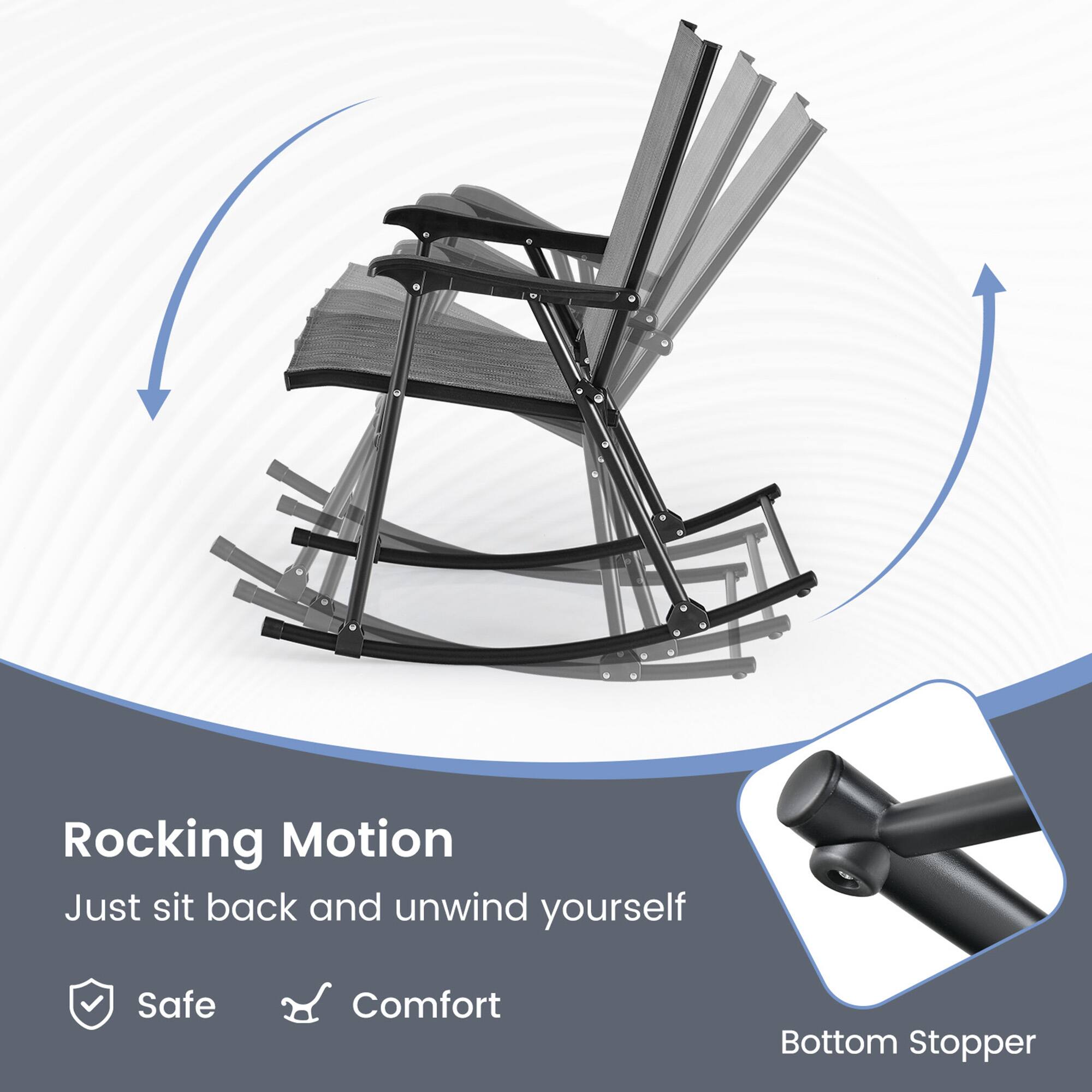 Rocking Motion  
Just sit back and unwind yourself  

Safe  
Comfort  

Bottom Stopper