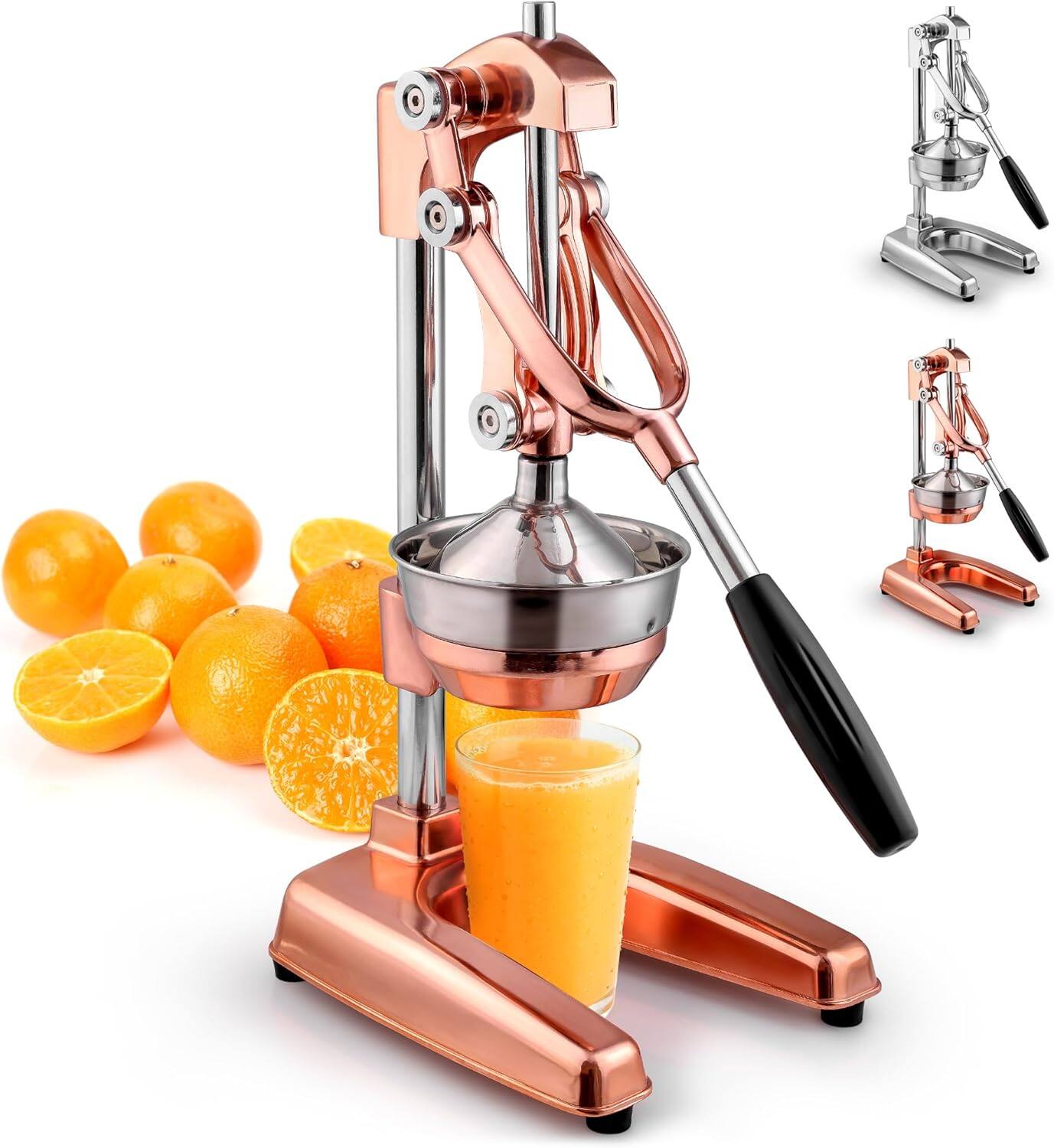 Front. Zulay Kitchen - Zulay Kitchen Professional Citrus Juicer - Heavy Duty Manual Orange Juicer and Lime Squeezer Press Stand - Rose Gold.