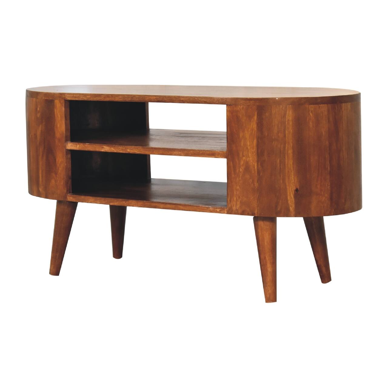 Left. Artisan Furniture - Artisan Furniture Solid Wood Cortez Chestnut Media Unit, 2 Open Shelves, Dark Brown - Brown.