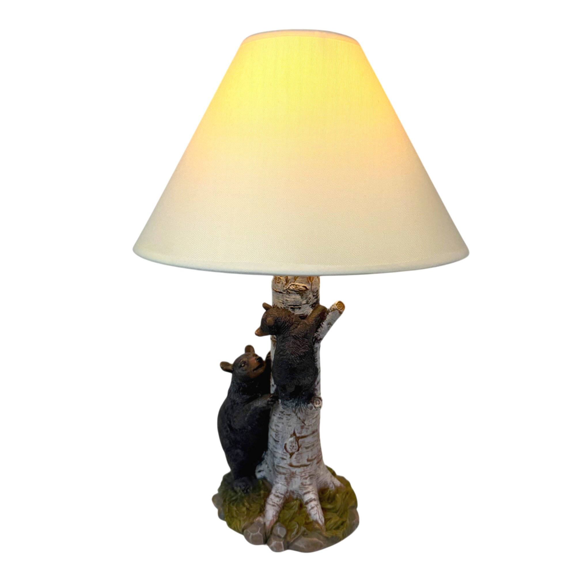 Alt View 1. Zeckos - Black Bear and Cub Birch Tree Table Lamp With Shade - White.