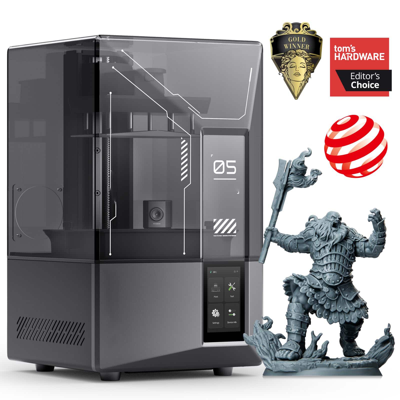 GlowWise - 7-inch 9K mono LCD resin printer: 150mm/h, auto-leveling, smart detection & WiFi. 6.04x3.06x6.49" print size - Black