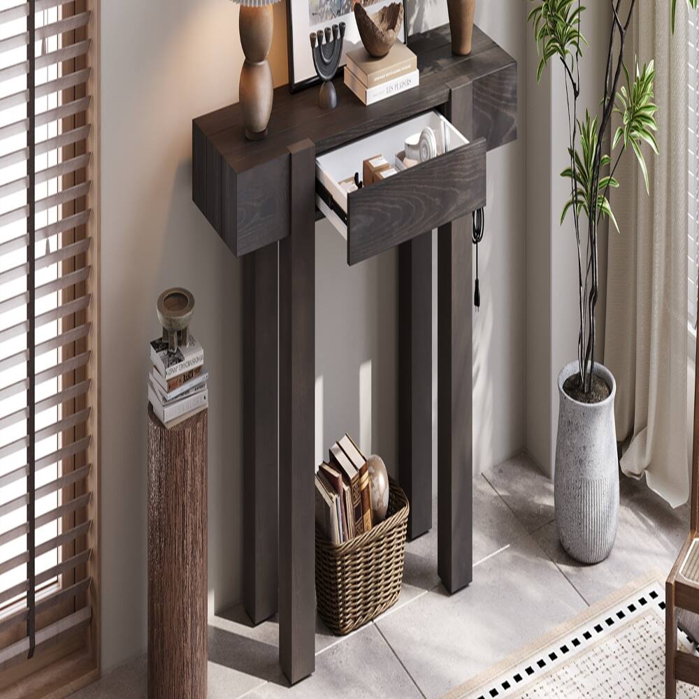Back. Loheer - Loheer Rustic Console Table Espresso Entryway Table with Drawer - Espresso.