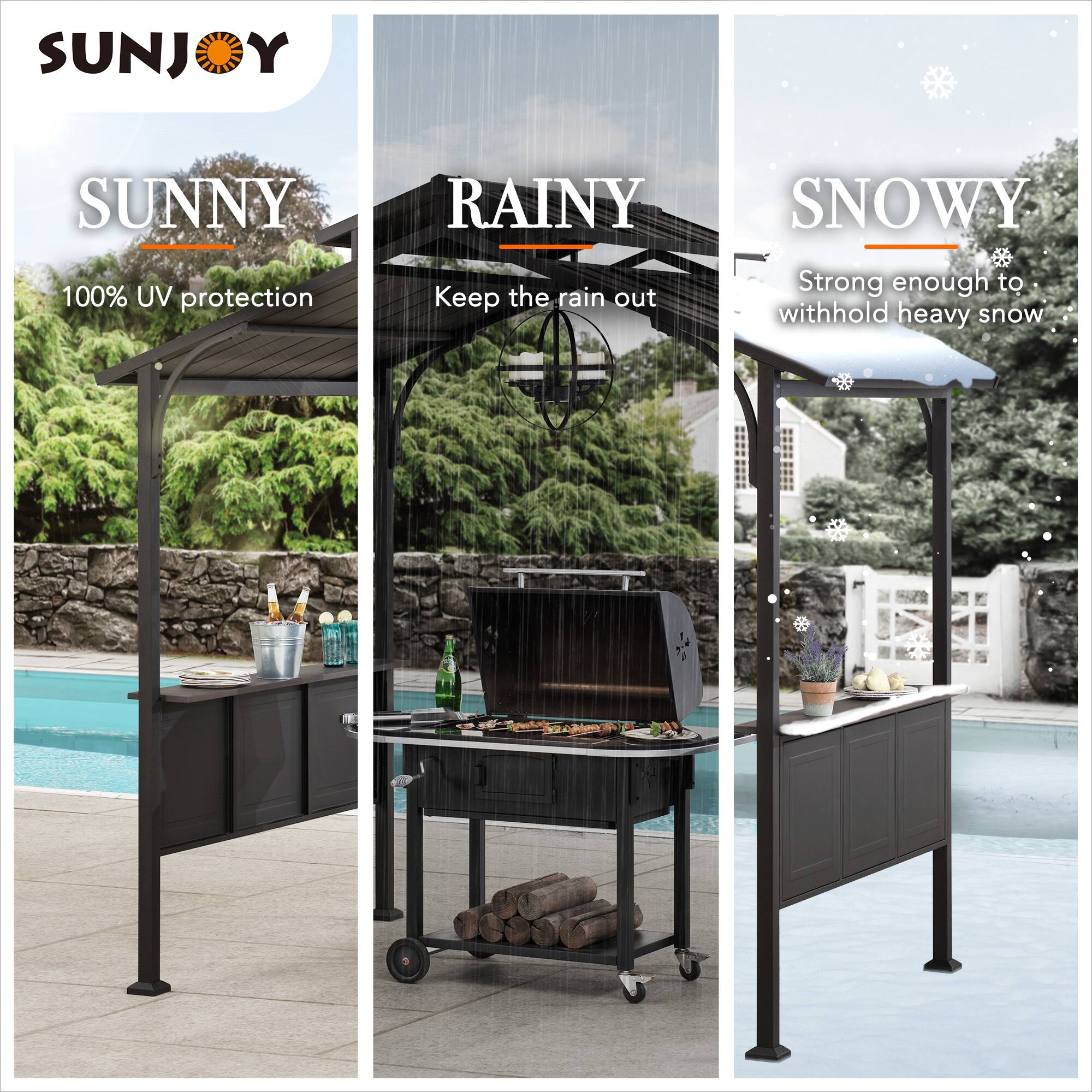 SUNJOY

SUNNY
100% UV protection

RAINY
Keep the rain out

SNOWY
Strong enough to withhold heavy snow