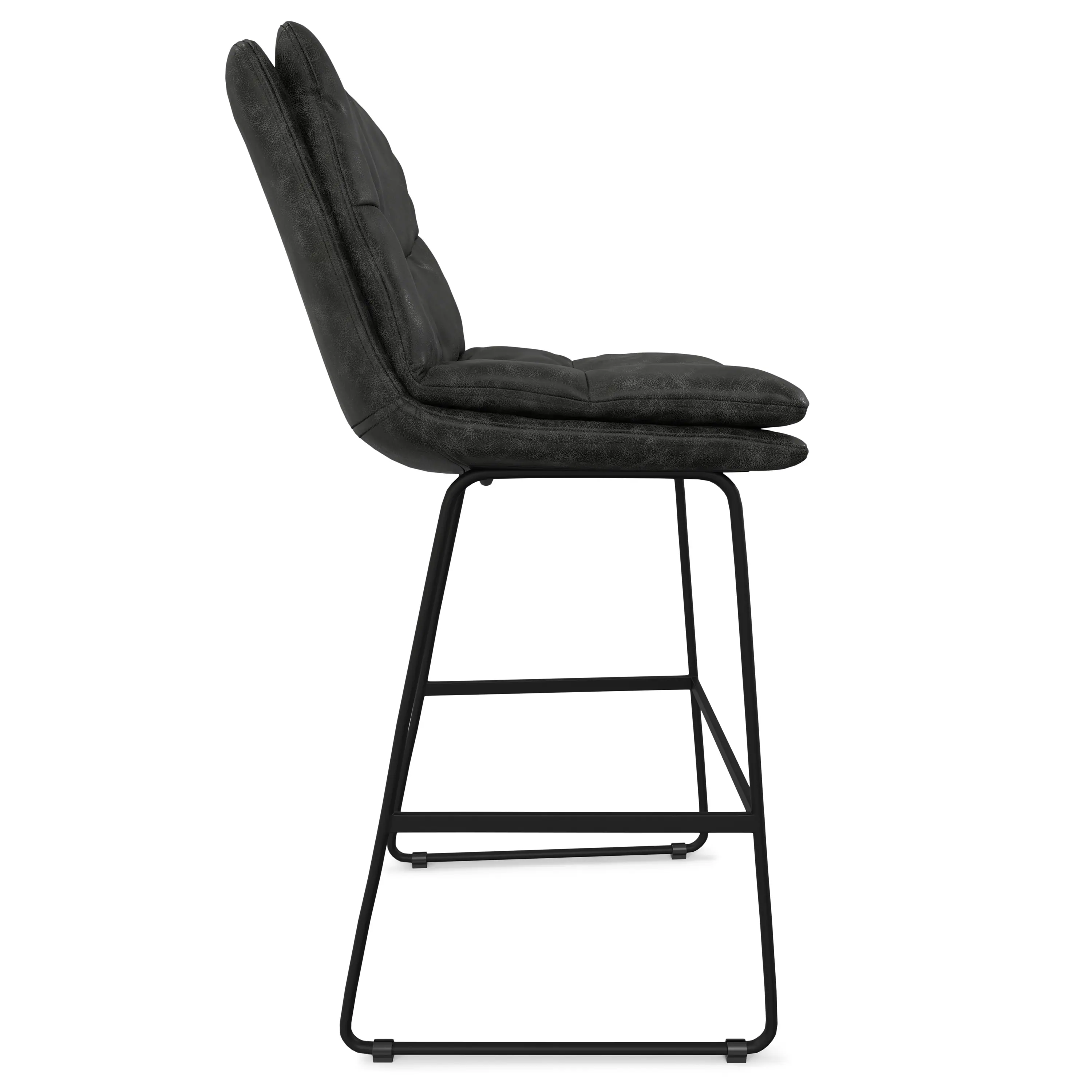 Alt View 1. Simpli Home - Danika Mid Century Modern Bar Stool (Set of 2) in Distressed Charcoal Grey Vegan Faux Leather - Distressed Charcoal Grey.
