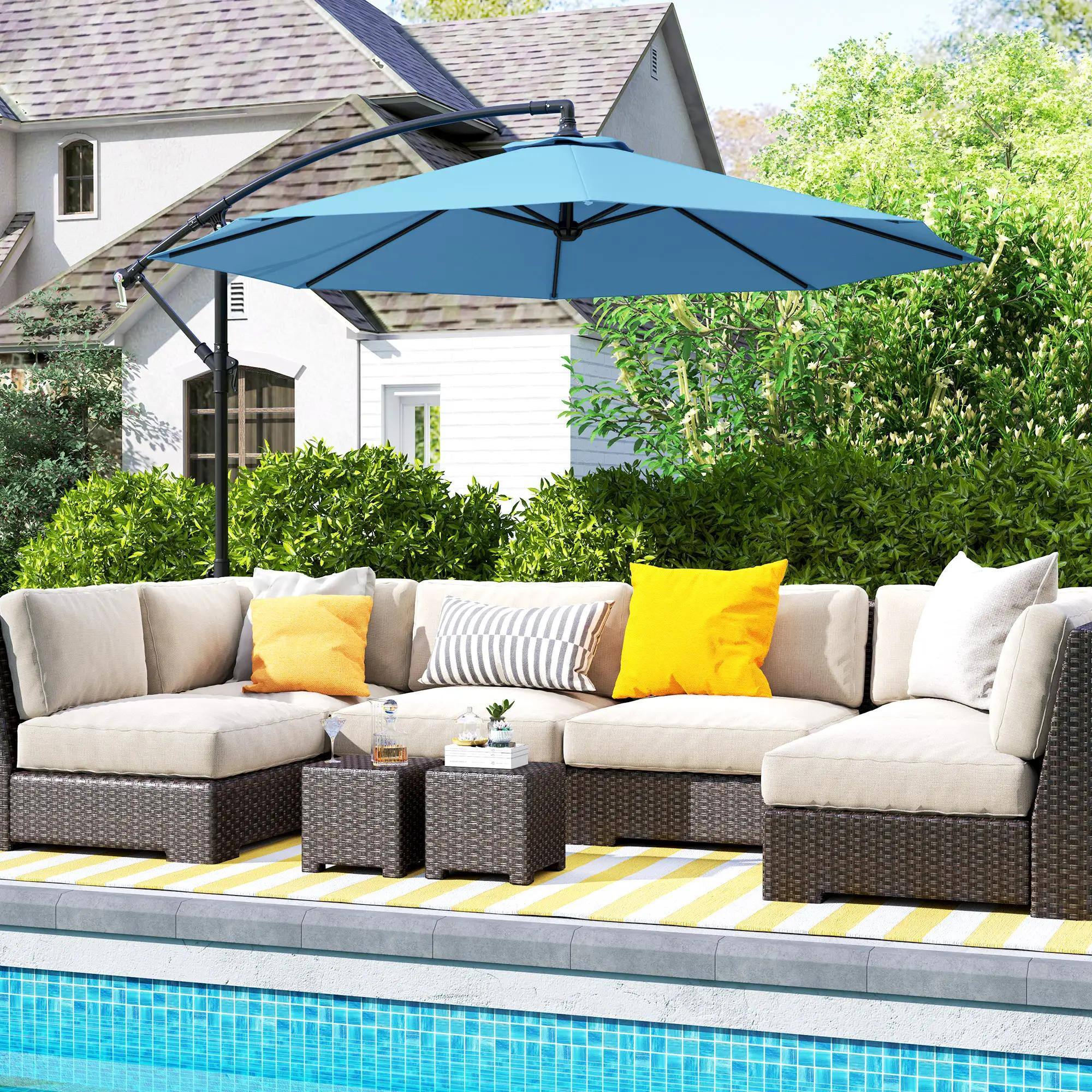 Angle. Spaco - Spaco 10 Ft Cantilever Patio Umbrella, Tilt Offset Shade with Cross Base - Blue.