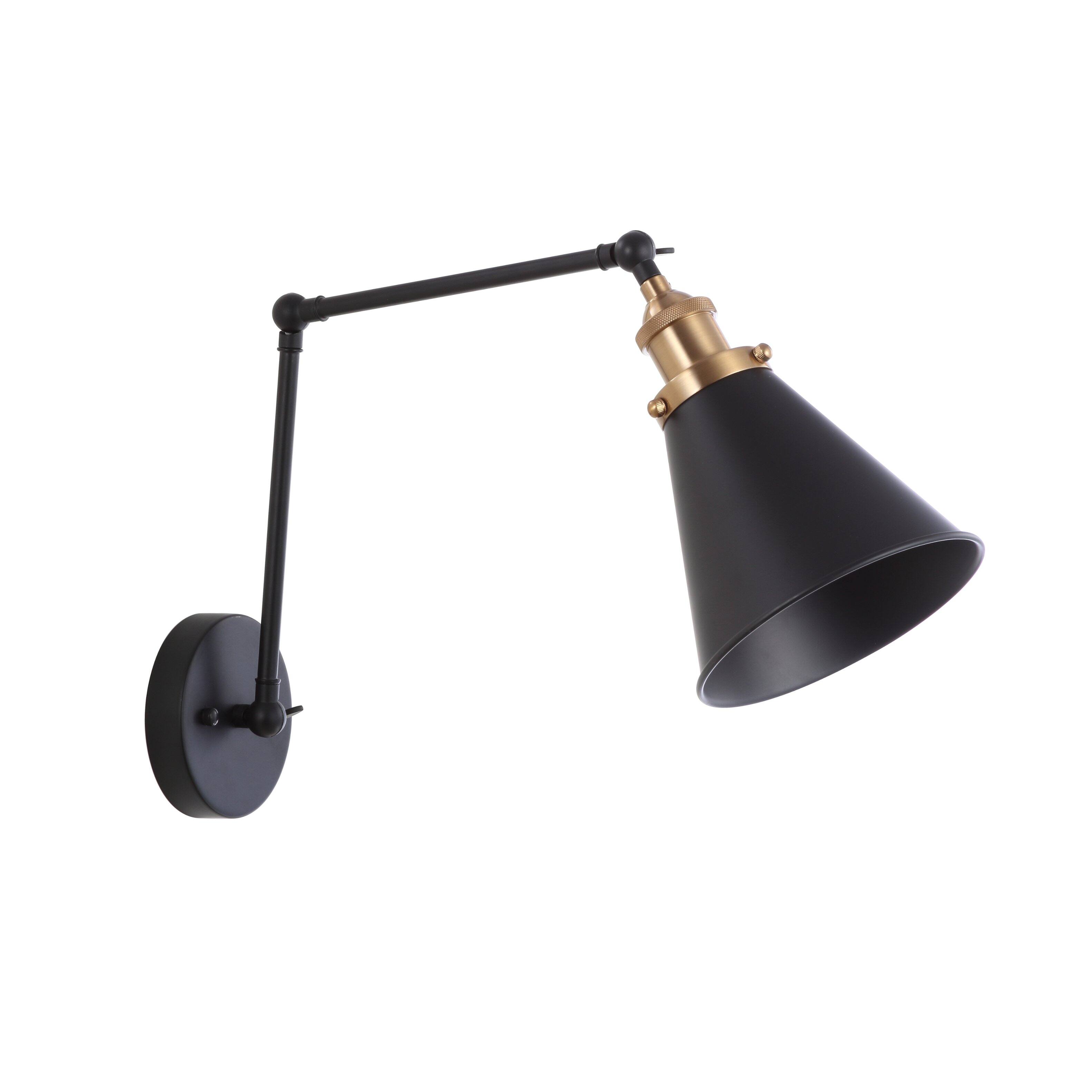 Alt View 5. Jonathan Y - Rover 7" Classic Industrial Metal Adjustable Arm LED Wall Sconce, Black/Brass Gold - Black.