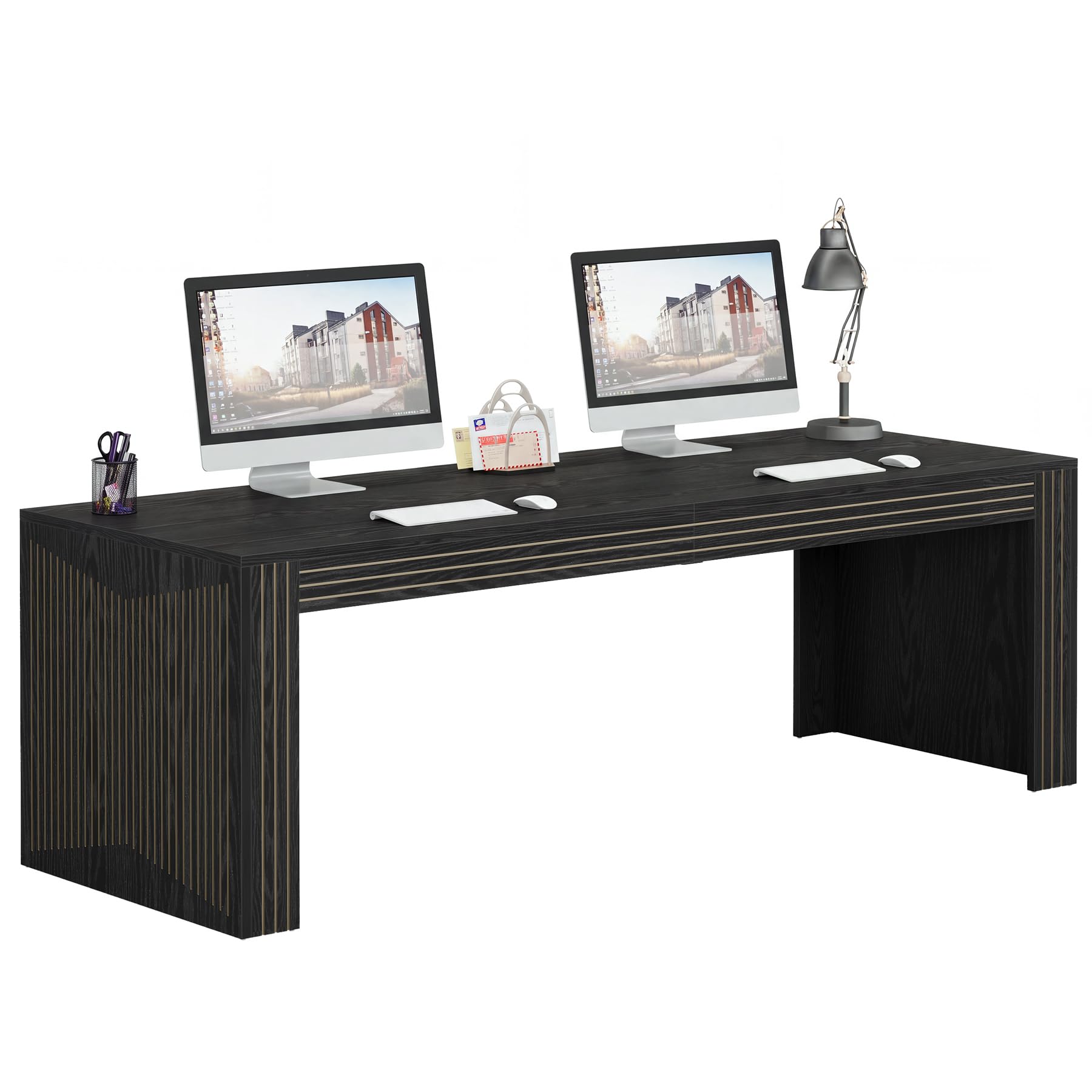 Alt View 5. Tribesigns - 79" Long Desk, Two Person Double Desk for Home Office, Black - Black.