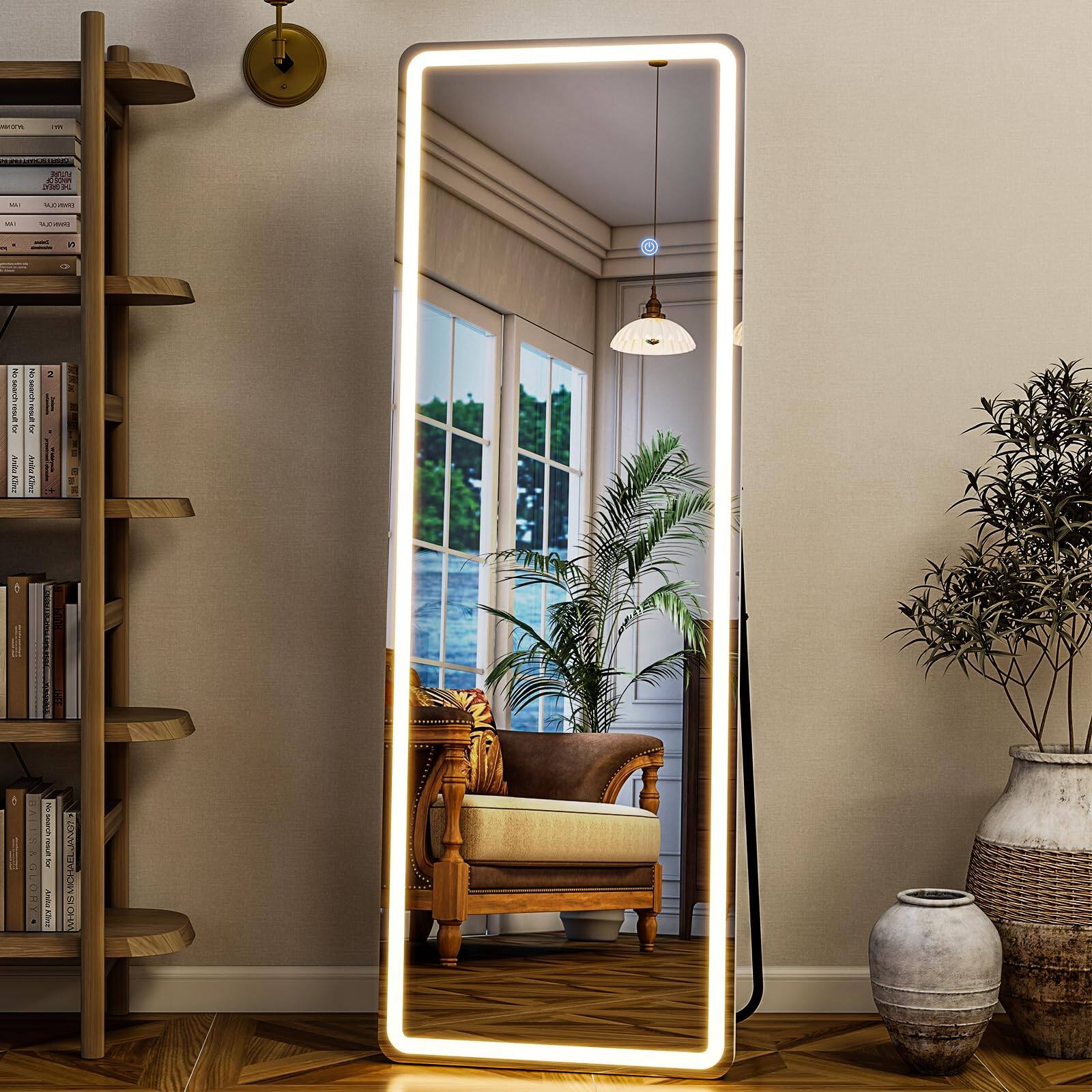 Earthley Blooms - Led Full Length Mirror - 56" X 20" Floor Standing With Light For Bedroom cloakroom -dimmable Lighting wal - Rectangle-30" x 71"