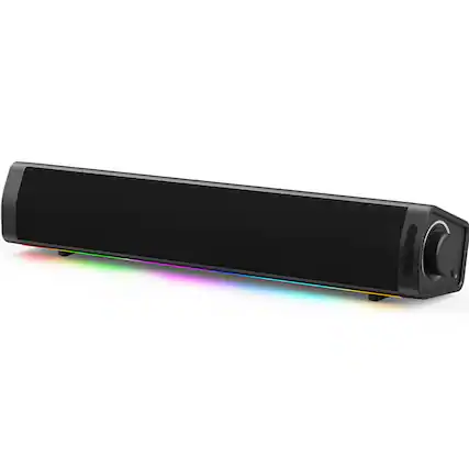 Front. Dazzed Corner - RGB Gaming Computer Speakers, USB Soundbar with Enhanced Bass - Black.