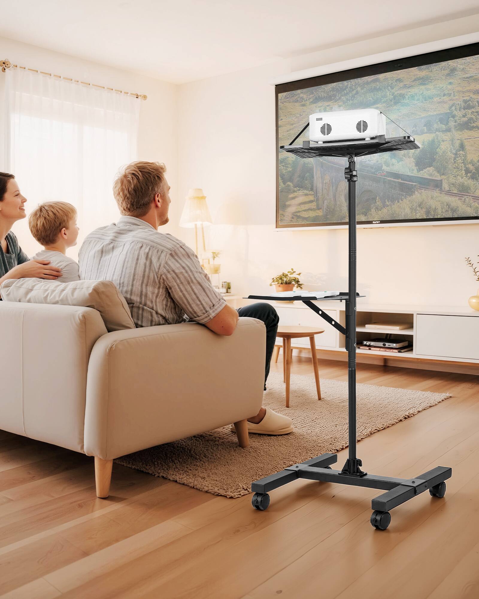Alt View 1. VEVOR - Projector Stand, 2 Shelves Laptop Floor Stand, Projector Stands Table with Adjustable Height 33.86 to 53.54 inch - Black.