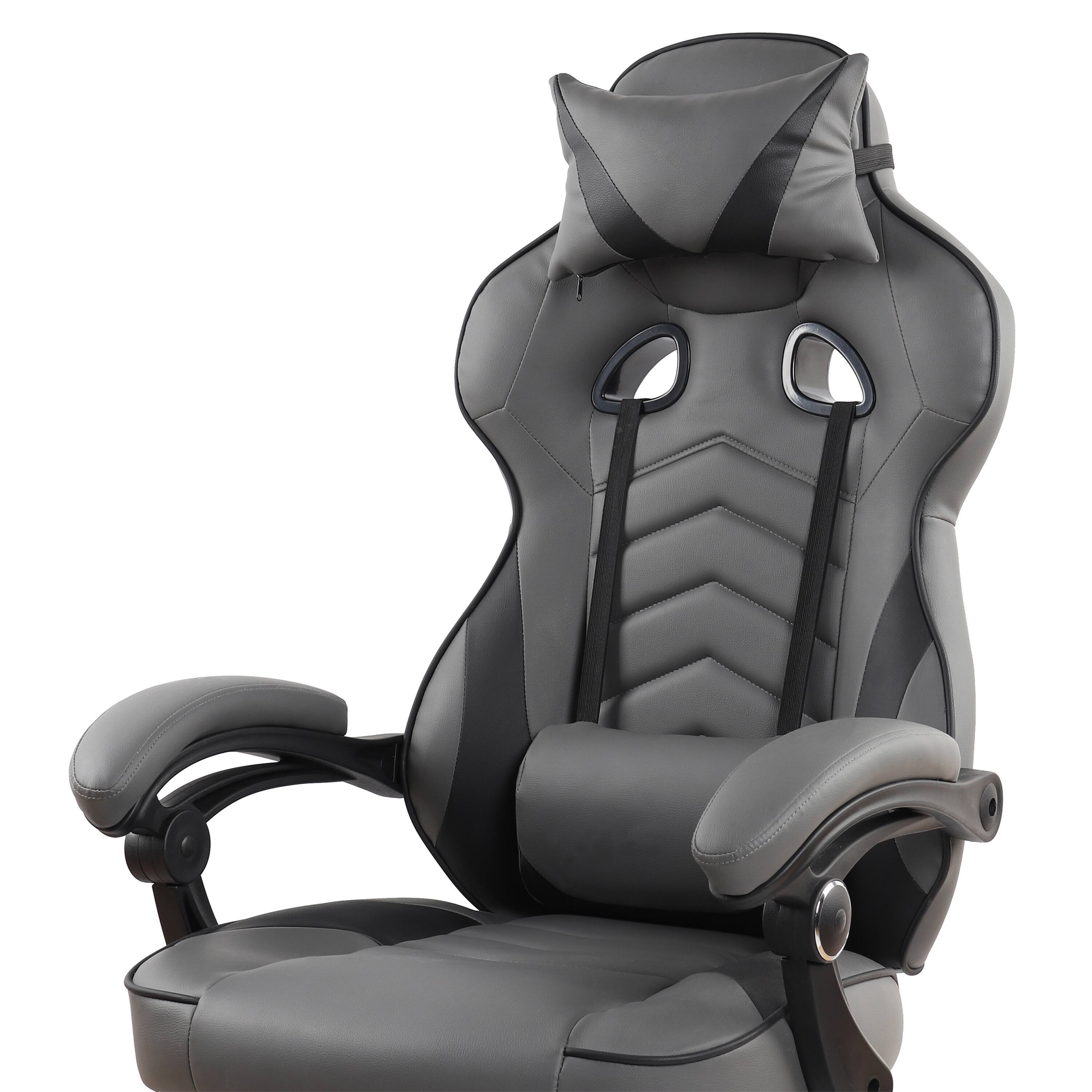 Alt View 3. Forest'nSky - Black & Grey Racing Style Executive Gaming Chair with Full Recline & Footrest - Grey.