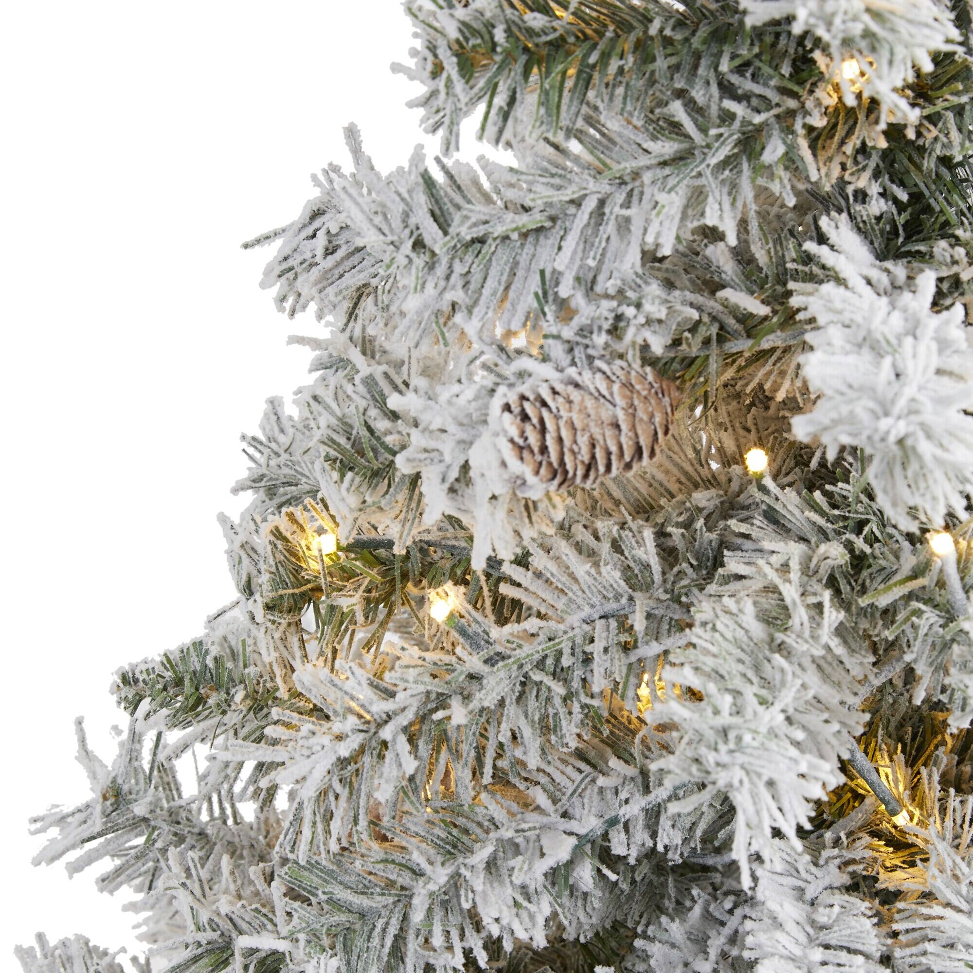 Left. BreeBe - 4' Flocked White Christmas Tree w/Pinecones 100 LED 252 Tip - White.