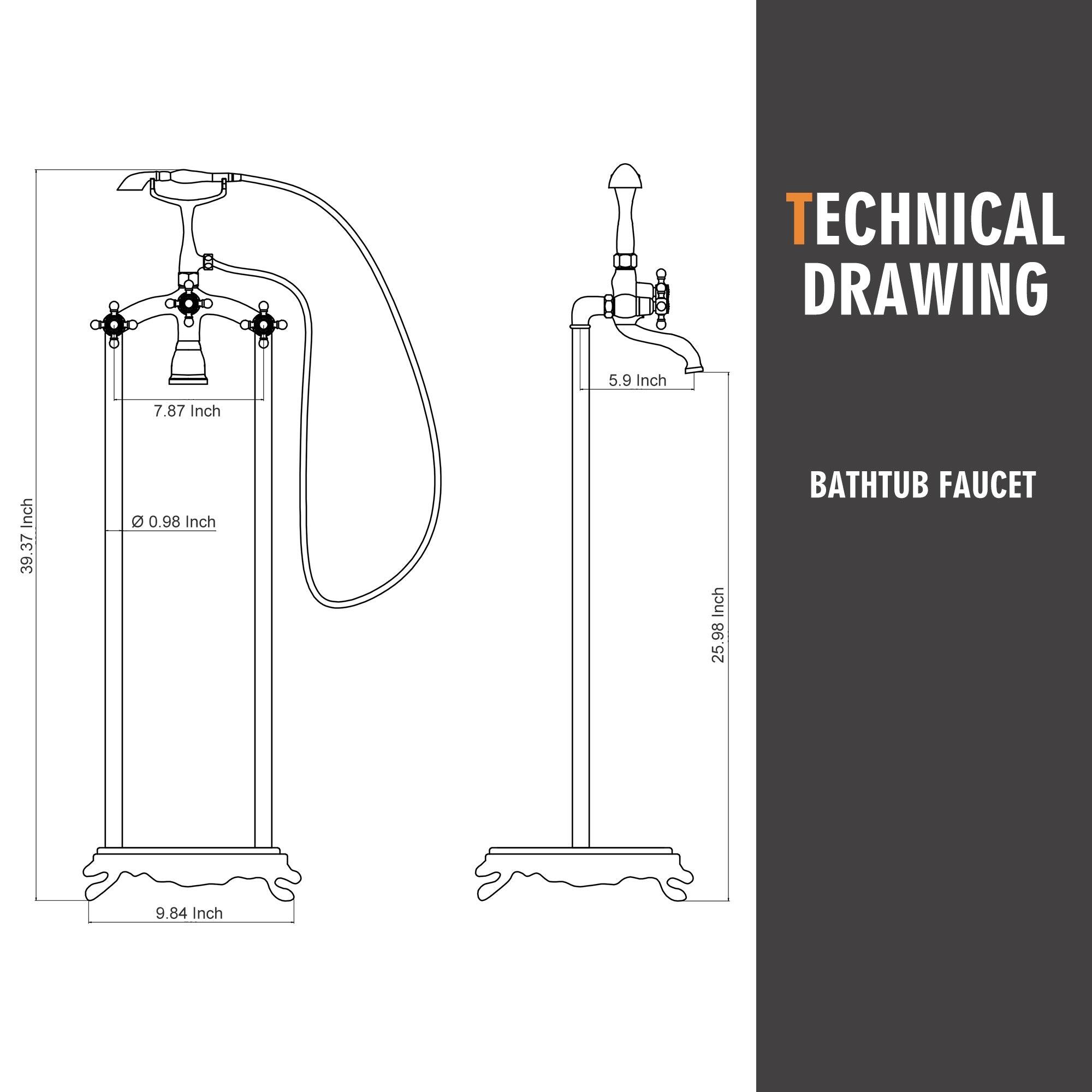 TECHNICAL DRAWING BATHTUB FAUCET 5.9 Inch 7.87 Inch 39.37 Inch 0.98 Inch 25.98 Inch 9.84 Inch