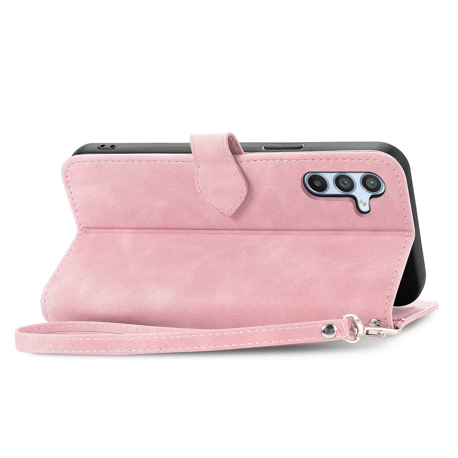 Alt View 1. Dteck - Dteck Magnetic Zipper Wallet Case for Samsung Galaxy A16 5G, Shockproof PU Leather Folio Card Wrist Strap Cover - Pink.